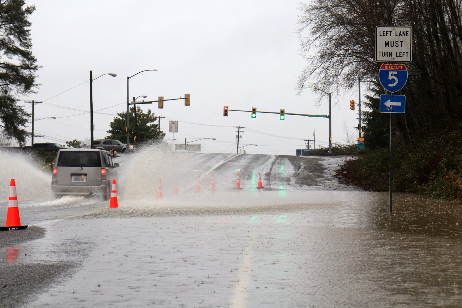 Floodwaters are seen on North National Avenue in Chehalis Thursday.