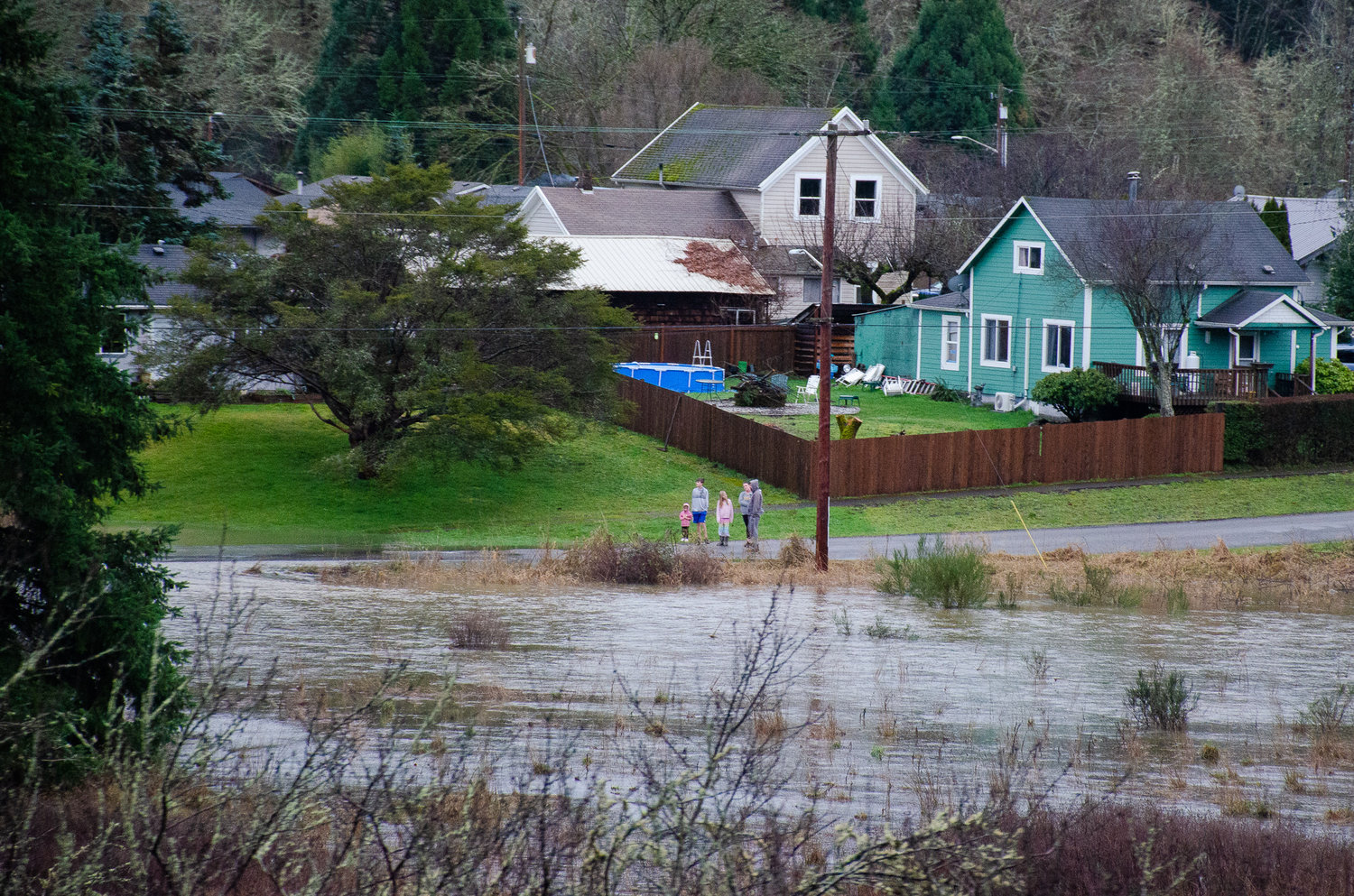 Bucoda residents awoke Friday morning to Skookumchuck River floodwaters inundating their roadways, though emergency operation center operators, fire staff and volunteers were waiting for sunlight to assess the damage.