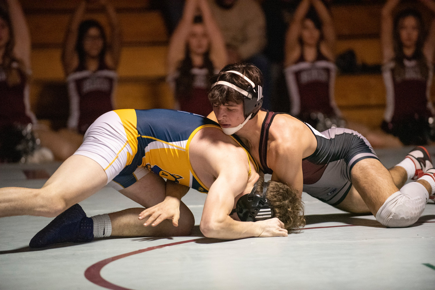 W.F. West's Ty Foister takes on an Aberdeen wrestler during a dual match at home on Jan. 12. Foister would win by pin.