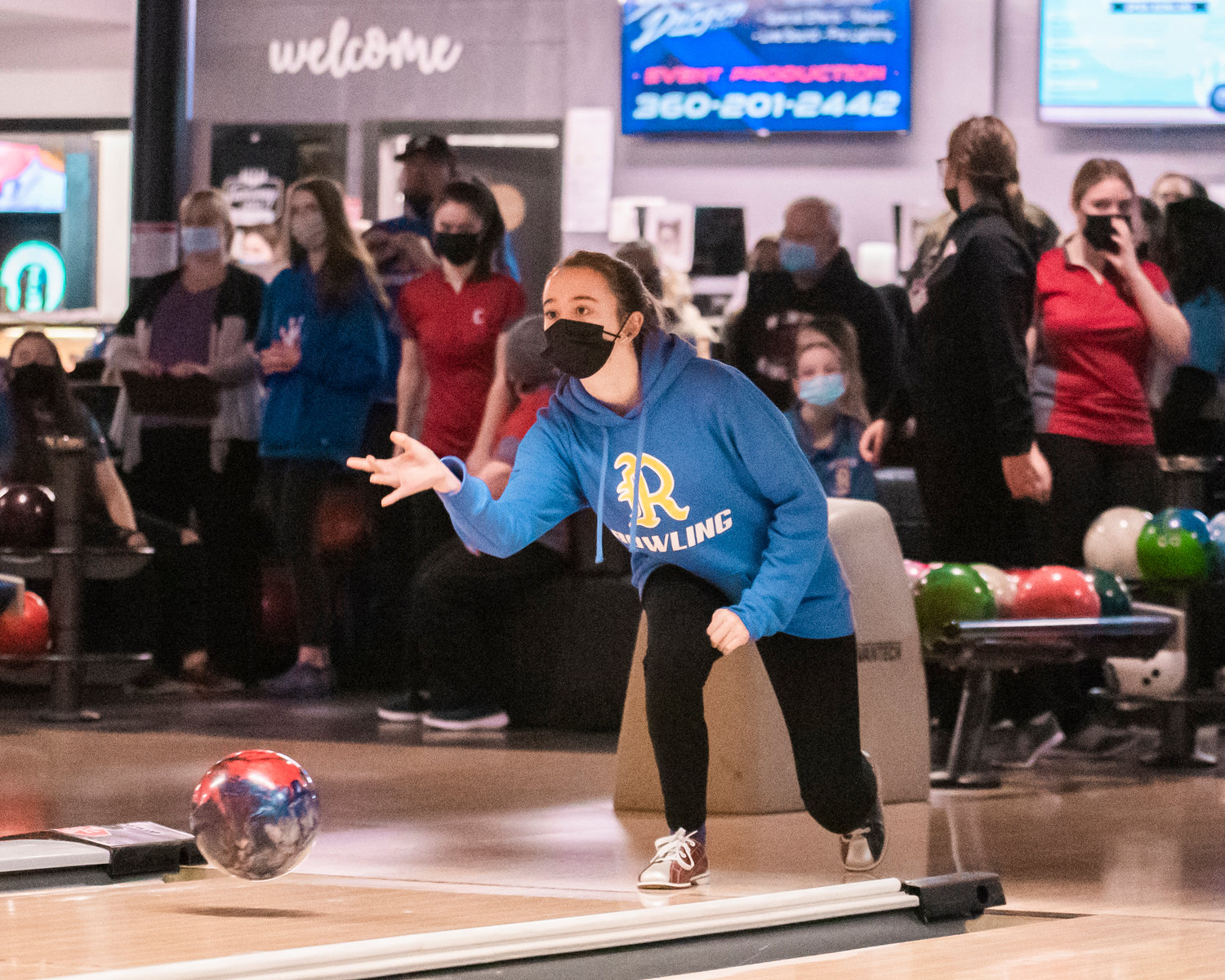 Rochester’s Krya Smith bowls at Fairway Lanes in Centralia on Thursday alongside athletes from W.F. West.