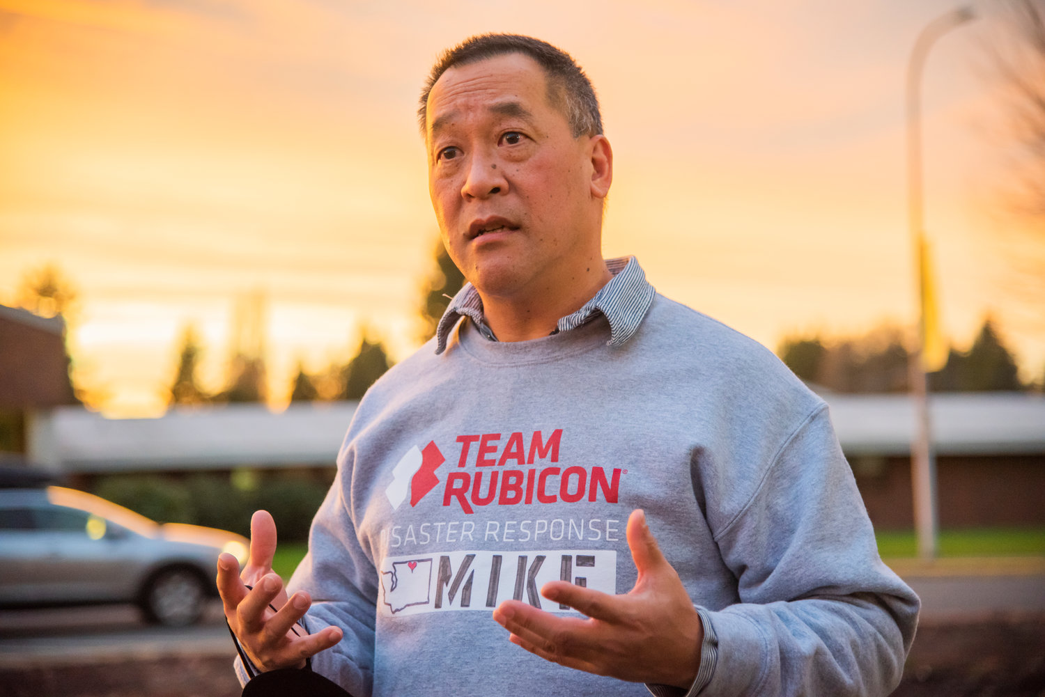 Michael Chiu, Incident Commander for Team Rubicon, talks about the work volunteers play in Disaster Response Wednesday afternoon in Centralia.