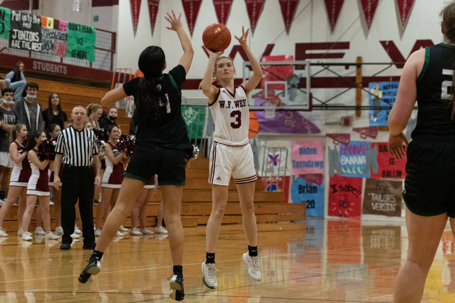 W.F. West guard Lexi Roberts takes a 3-pointer against Klahowya Jan. 15.