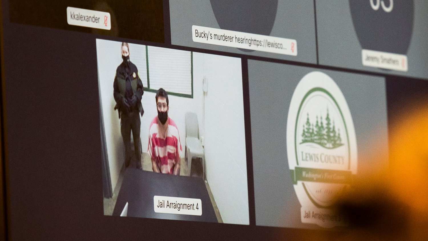 Billy James Bartlett, 30, appears in Lewis County Superior Court via Webex Thursday in Chehalis.