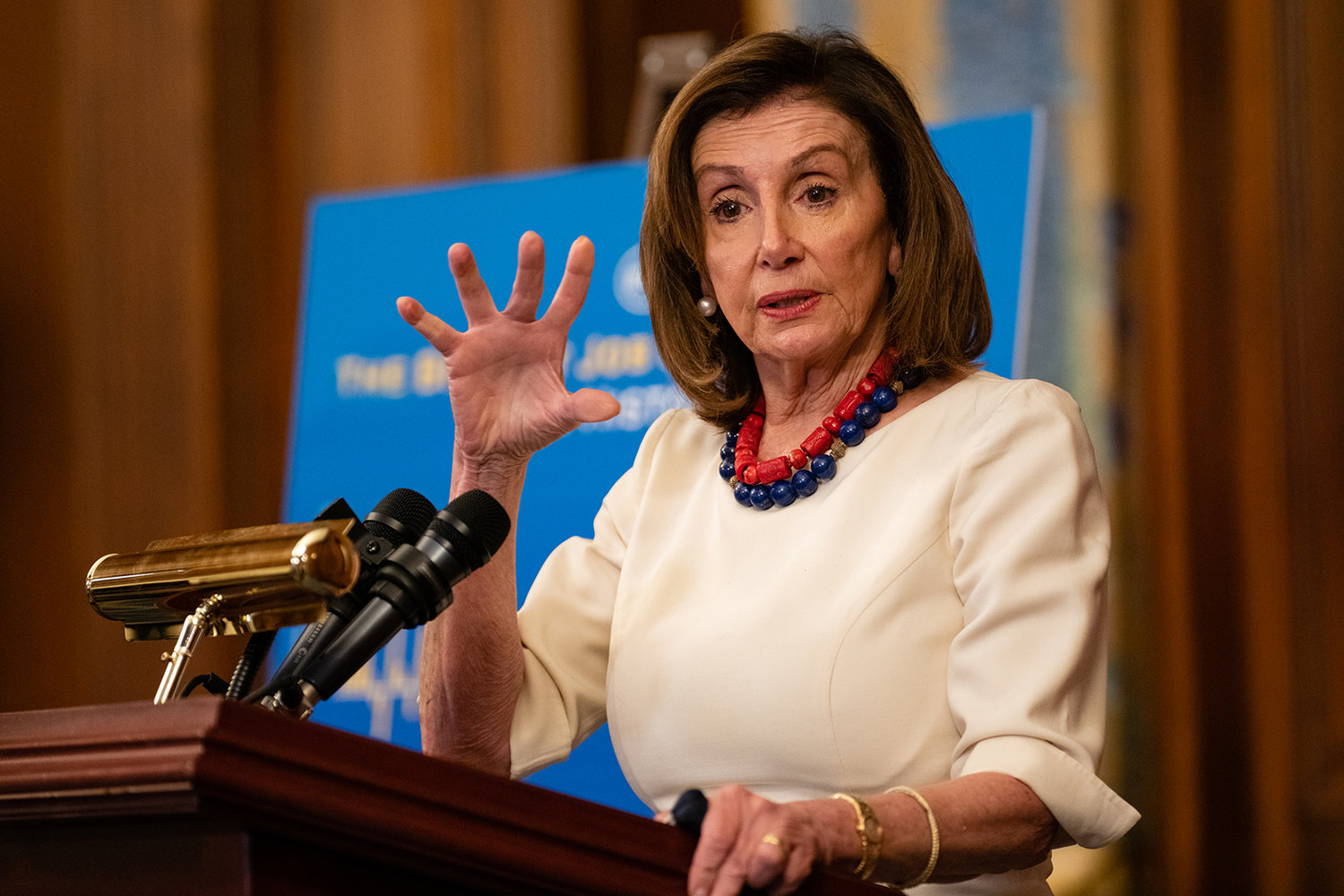 Speaker of the House Nancy Pelosi (D-CA) talks to reporters during her weekly news conference on Capitol Hill on Jan. 20, 2022, in Washington, DC. (Eric Lee/Pool/Getty Images/TNS)