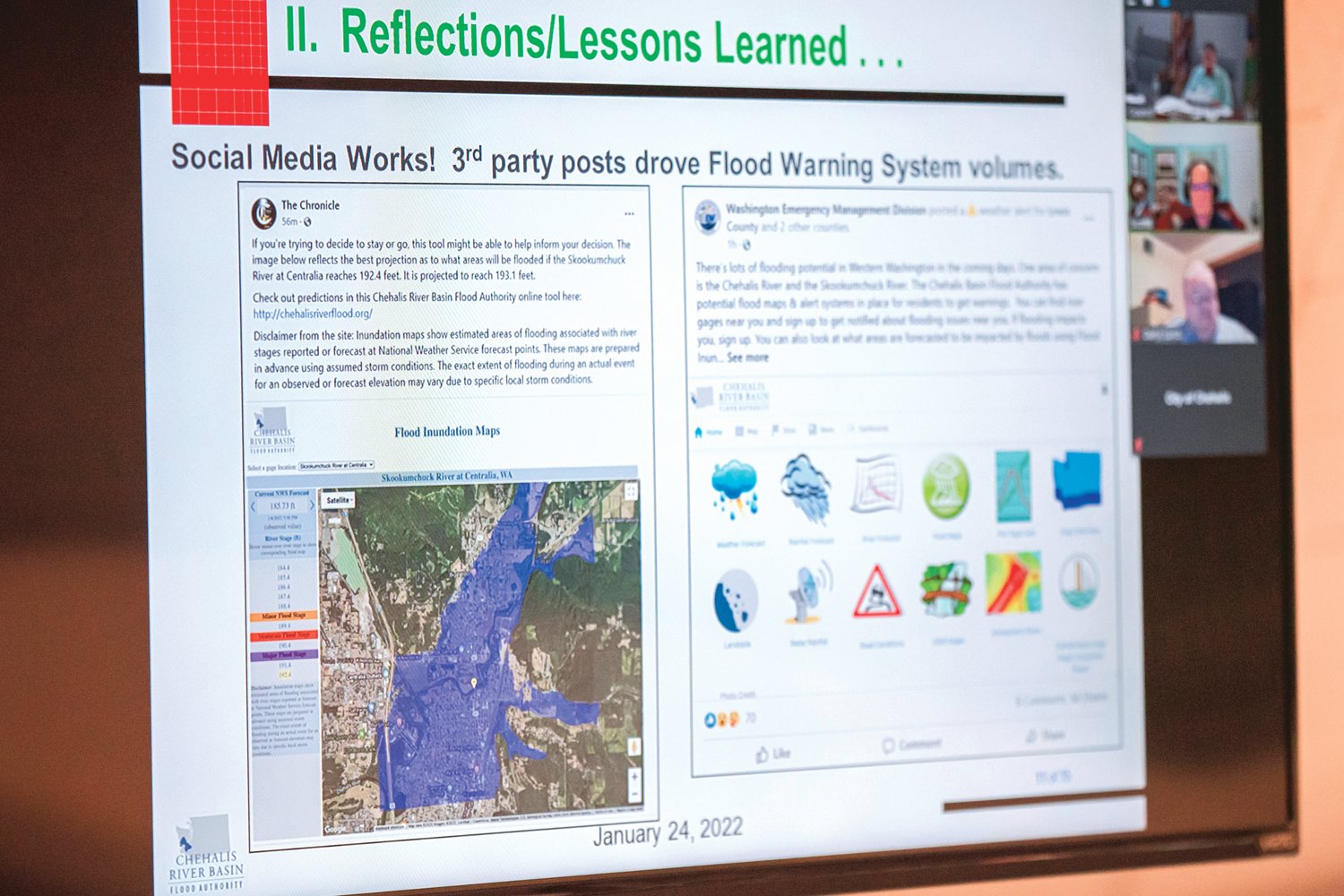 Posts from The Chronicle and the Washington Emergency Management Division were highlighted in discussions about the Flood Warning System volumes.