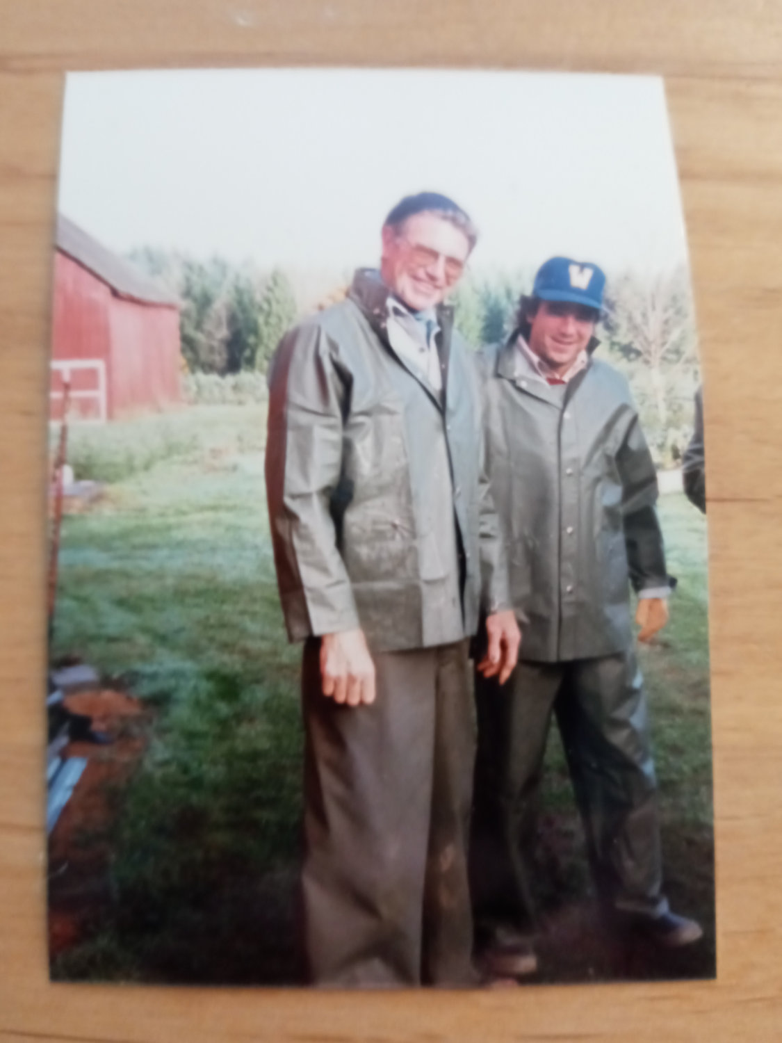 Tom Smith and Bud Geracie during a Christmas tree harvest in the 1980s.