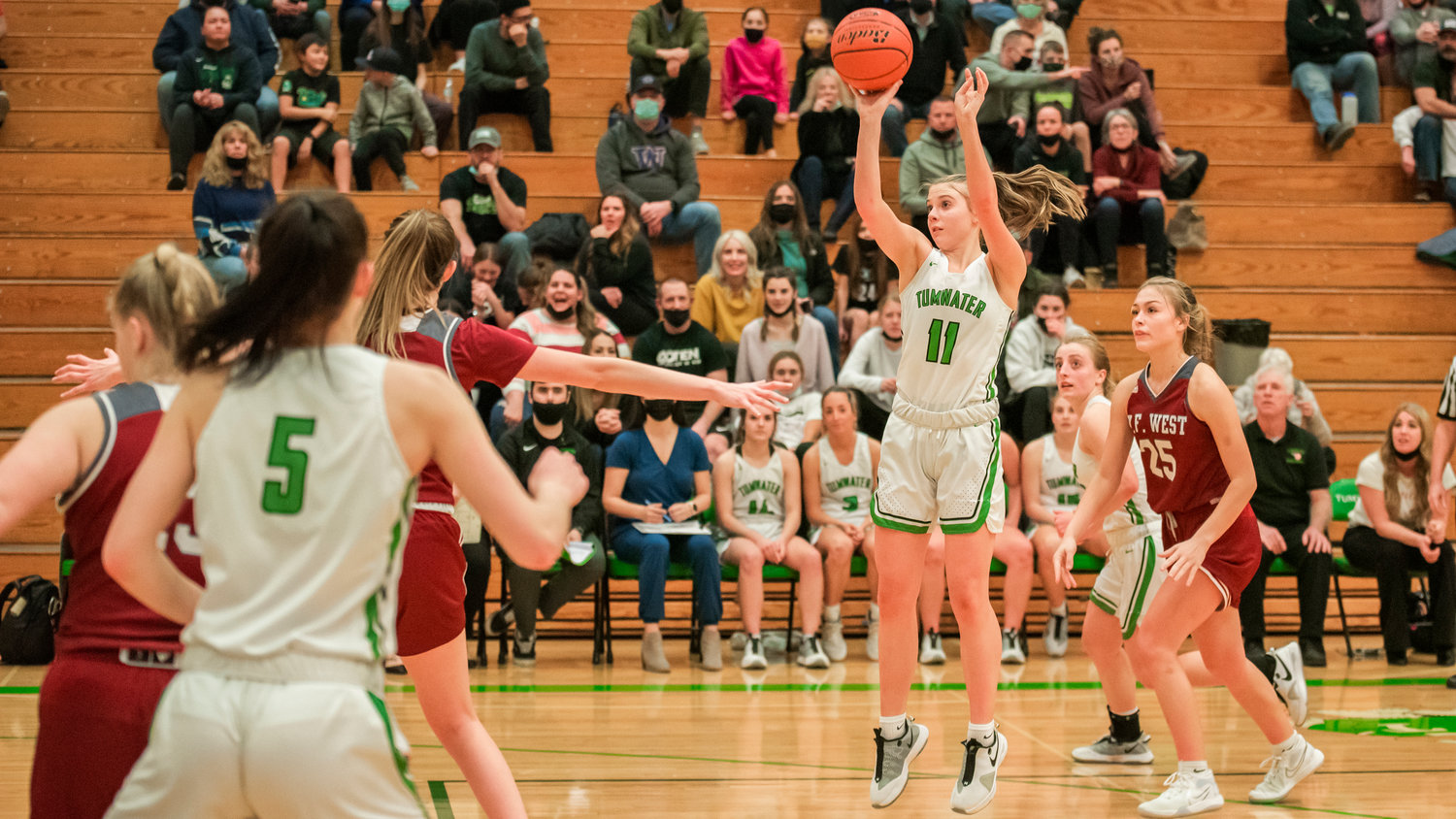 Tumwater’s Kylie Waltermeyer (11) looks to shoot Wednesday night during a game.