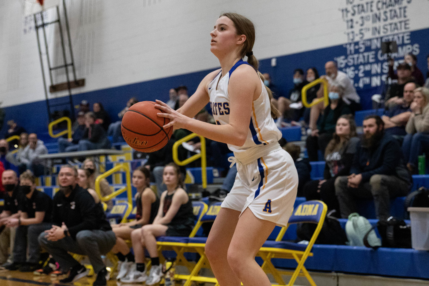 Adna guard Brooklyn Loose lines up a shot from outside against Napavine Jan. 28.