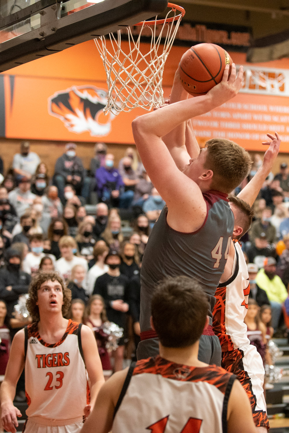 W.F. West's Soren Dalan (44) goes up for two points against Centralia on Feb. 2.