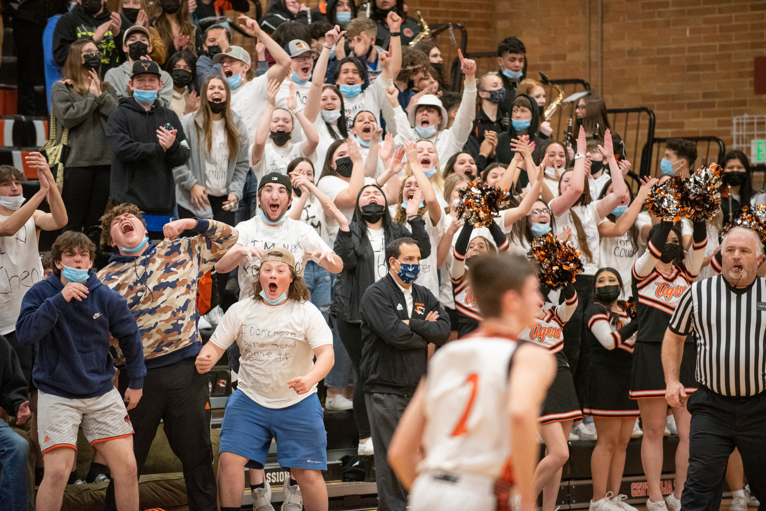 Centralia's student section erupts in cheer after a Tigers' bucket against W.F. West on Feb. 2.