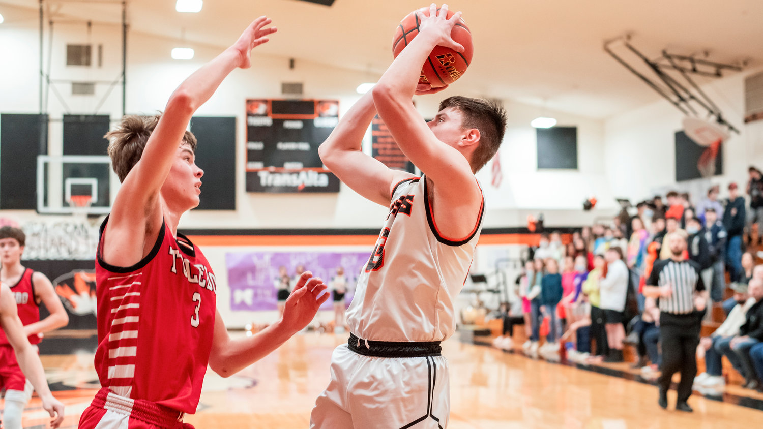 Napavine’s Connor Holmes (13) looks to shoot Thursday in Chehalis.