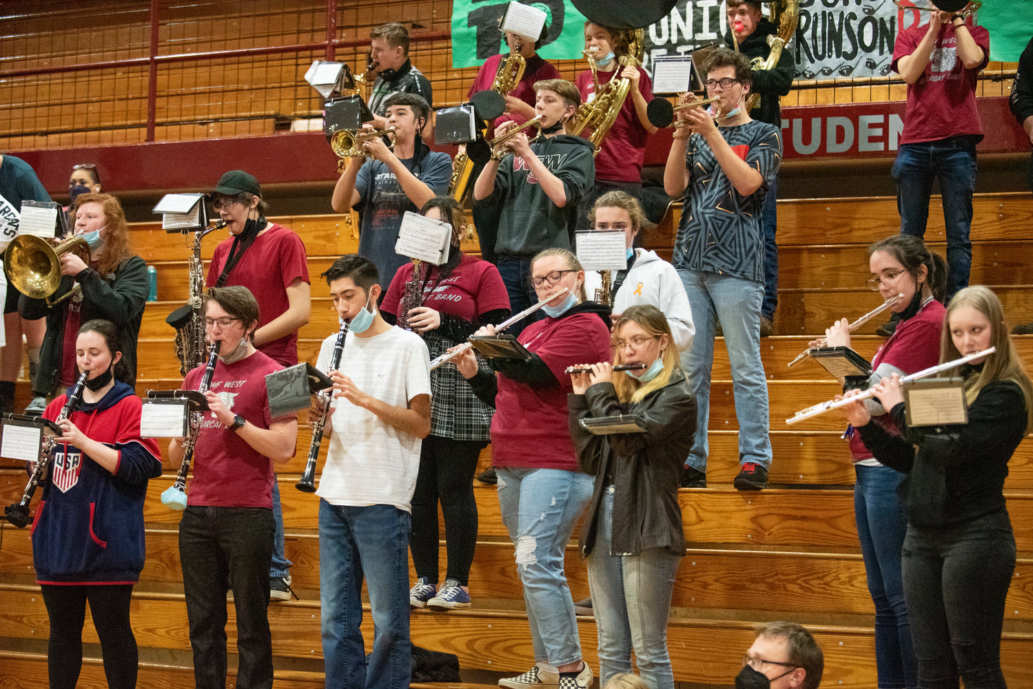 W.F. West's band plays after the end of the first quarter in a game against Rochester on Feb. 4.