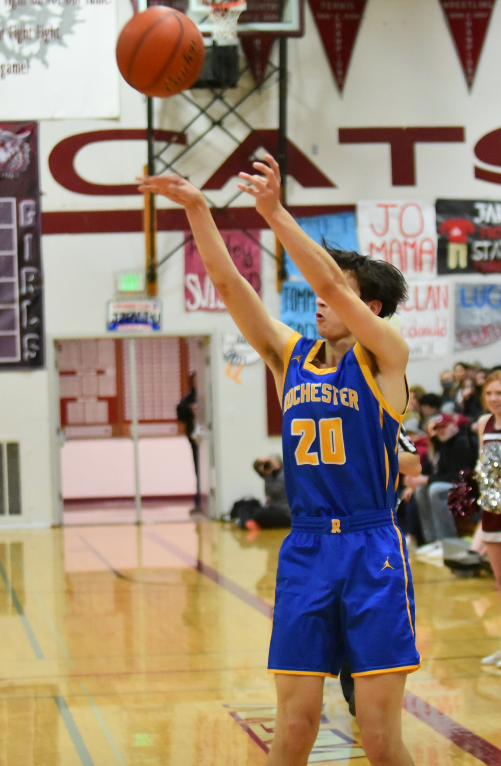 Rochester senior Tony Groninger lines up a 3-pointer against W.F. West on Feb. 4.