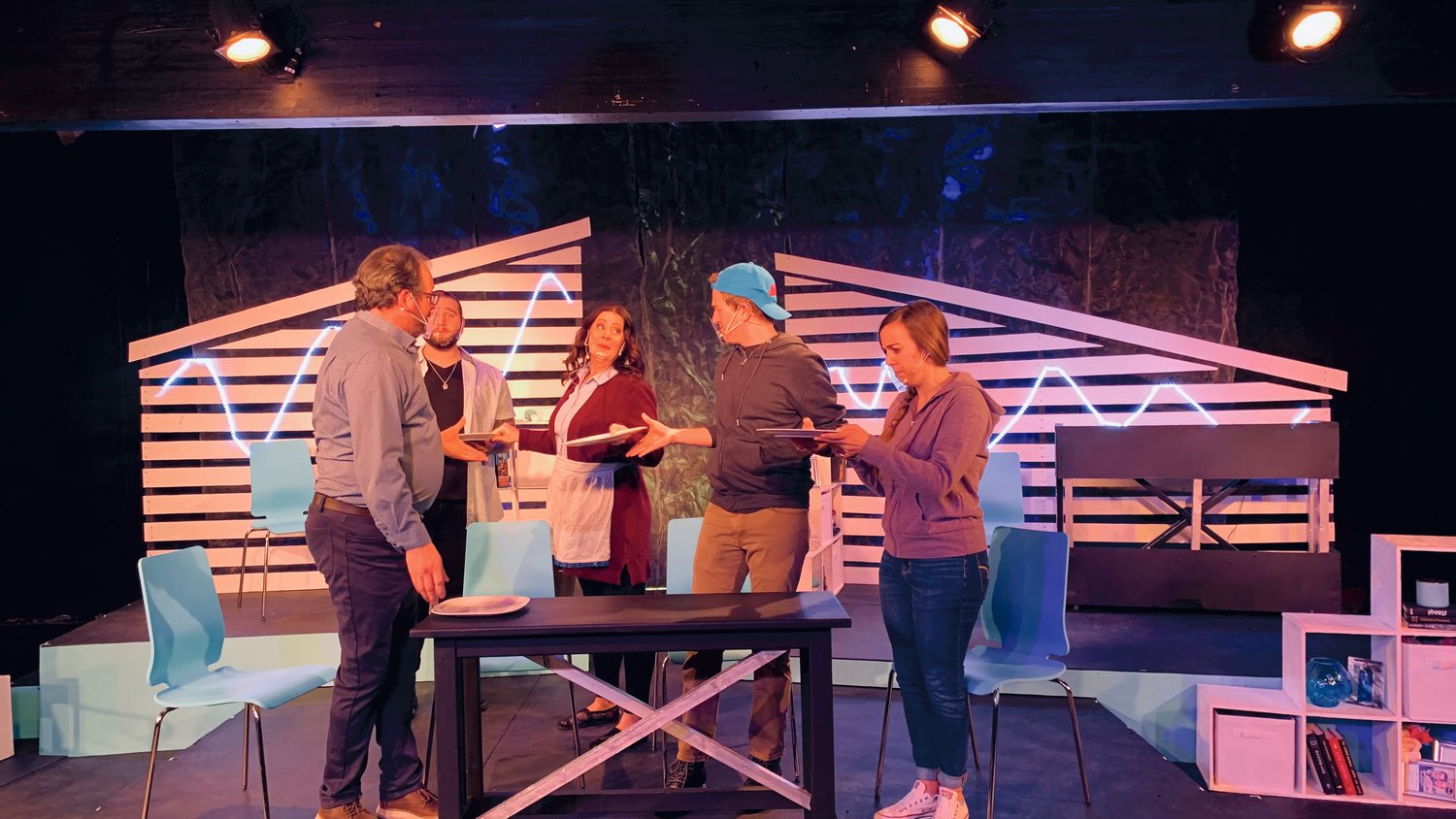 Evergreen Playhouse actors rehearse for “Next to Normal” in this photo by Matthew Flores.