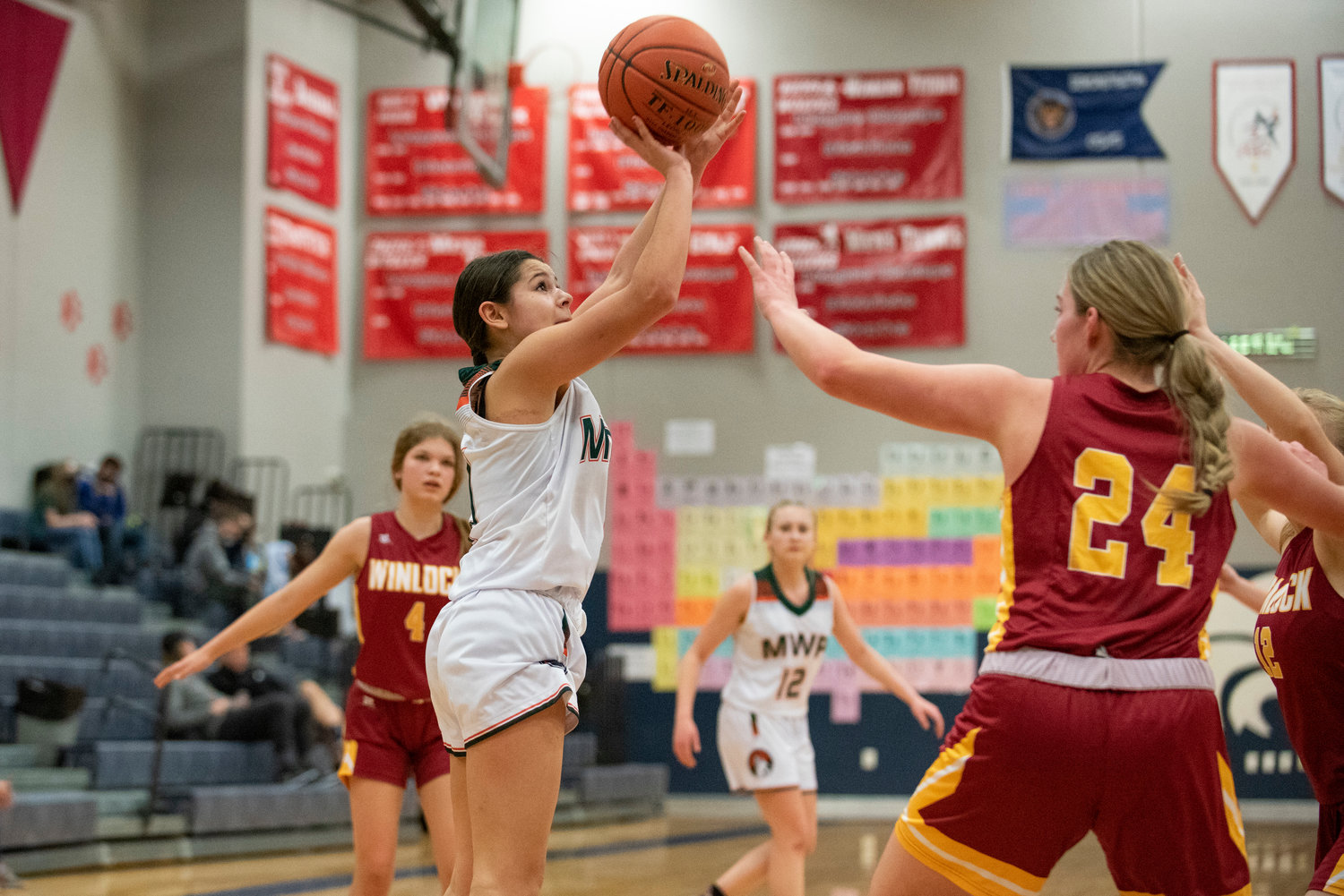 Morton-White Pass' Natalia Armstrong (1) shoots a jumper against Winlock on Feb. 8.