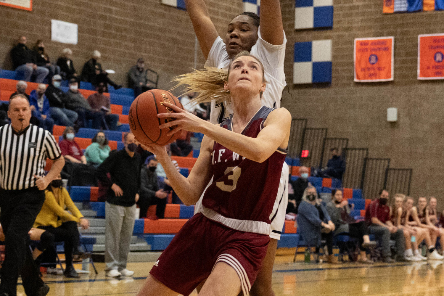 W.F. West forward Lexi Roberts rises for a layup against Hudson's Bay in the 2A District IV semifinals at Ridgefield Feb. 14.