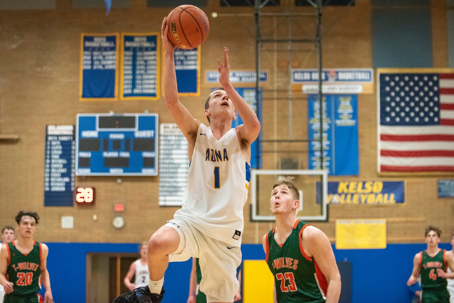 Adna’s Seth Meister (1) gets a breakaway layup against Morton-White Pass on Feb, 16.