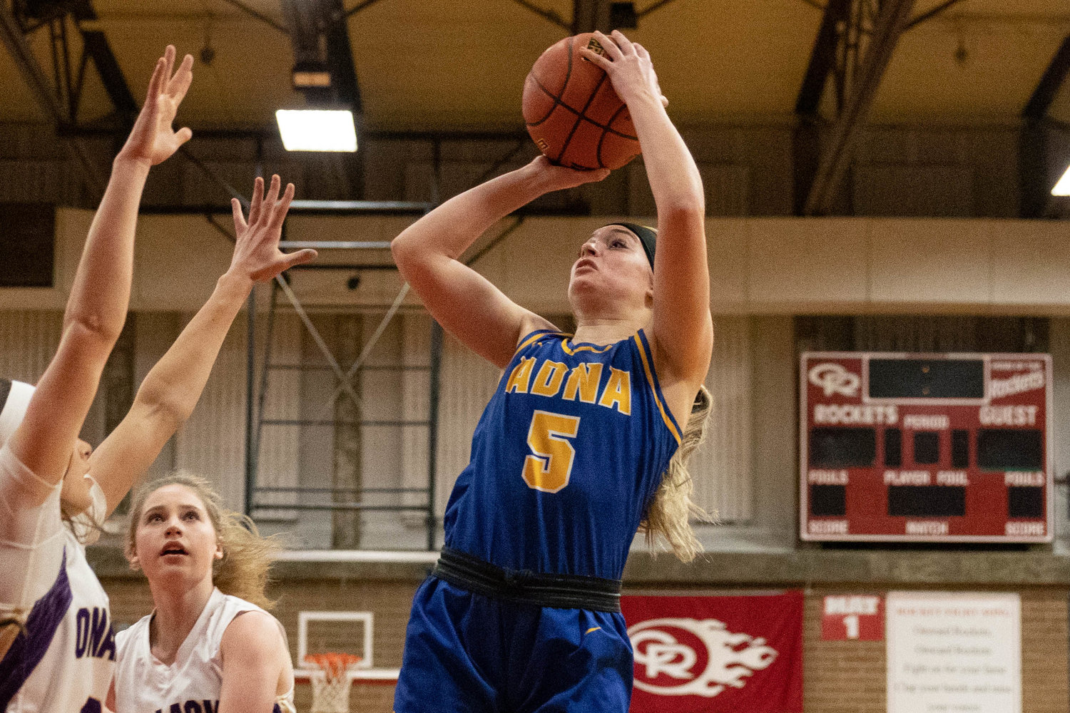Adna guard Kaylin Todd takes a jumpshot against Onalaska in the 2B District IV playoffs at Castle Rock Feb. 17.