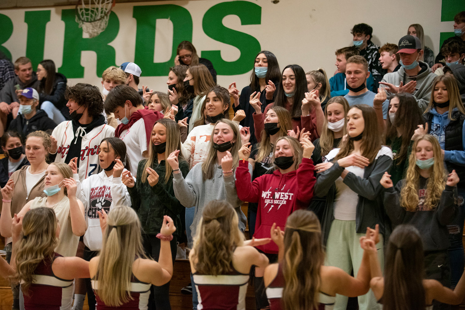 W.F. West's student section during a district playoff game against Ridgefield on Feb. 17.