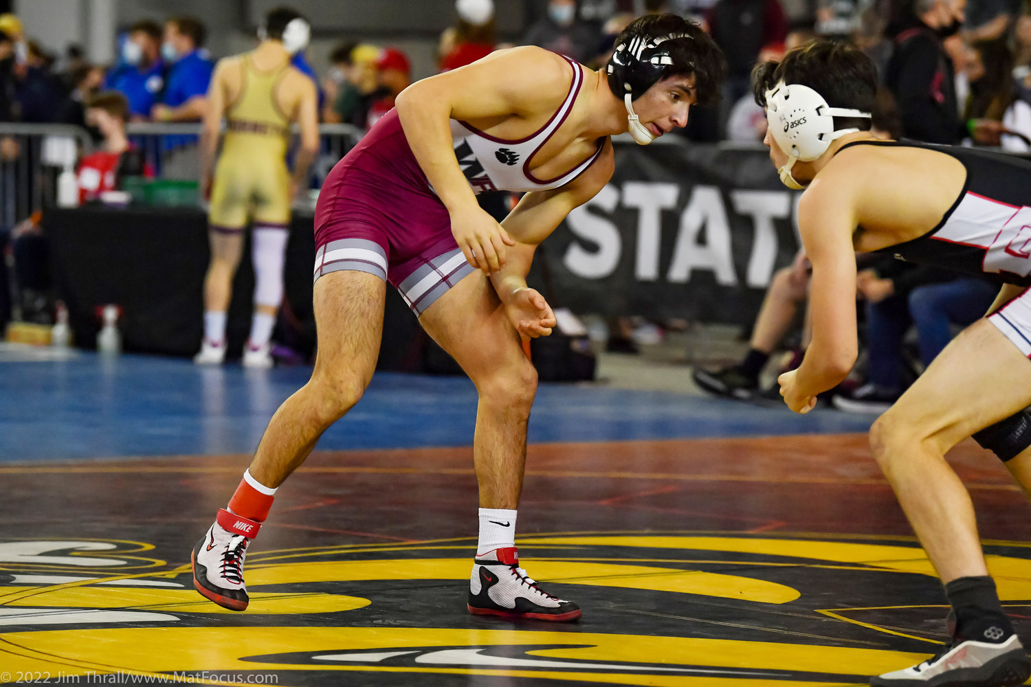 W.F. West's Cristo Parriott, left, wrestles at Mat Classic XXXIII on Friday at the Tacoma Dome.