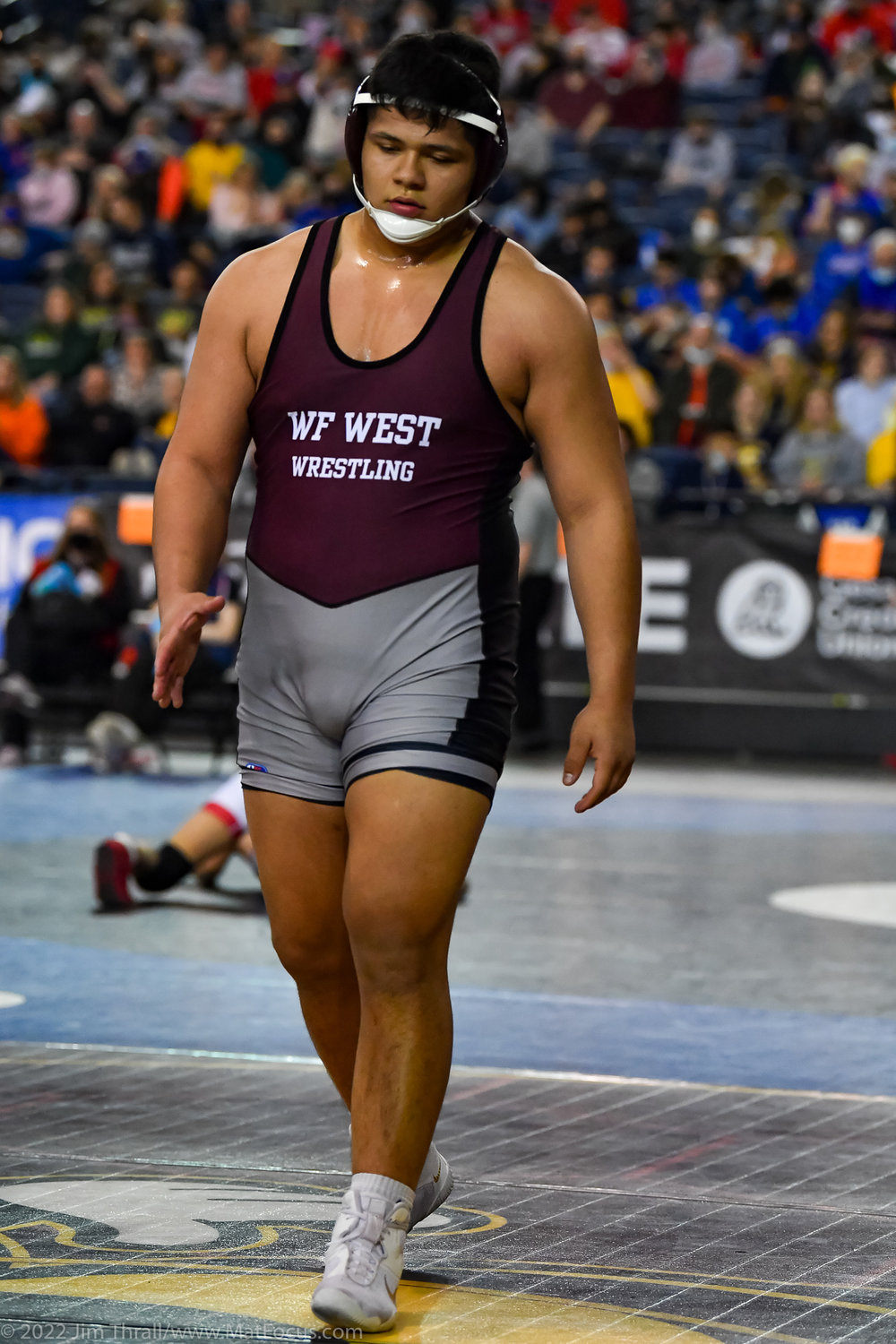 W.F. West's Daniel Matagi walks off the mat during Mat Classic XXXIII on Friday at the Tacoma Dome.