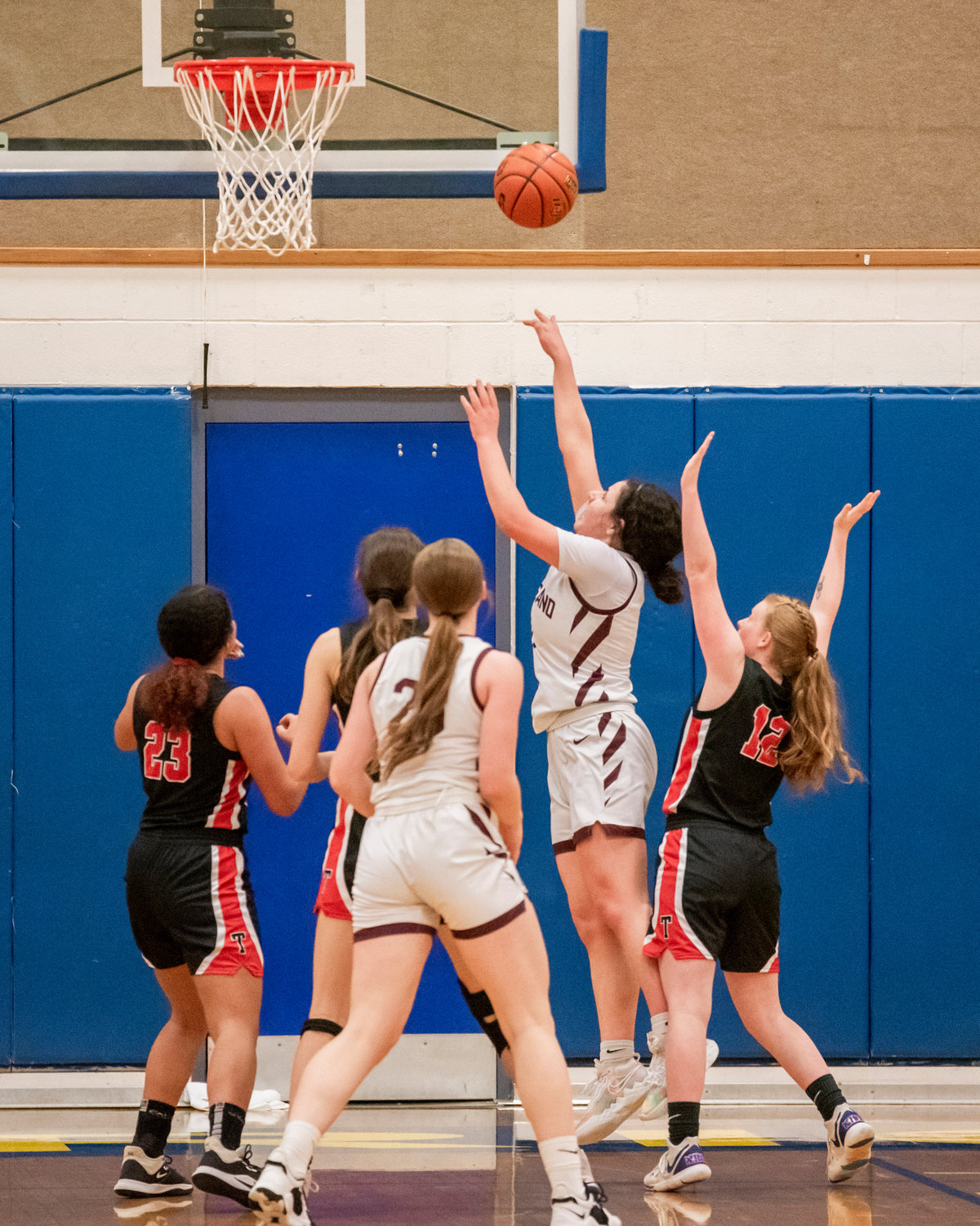 Montesano’s Olivia Young (1) puts up a shot during a game against Tenino at Rochester High School.