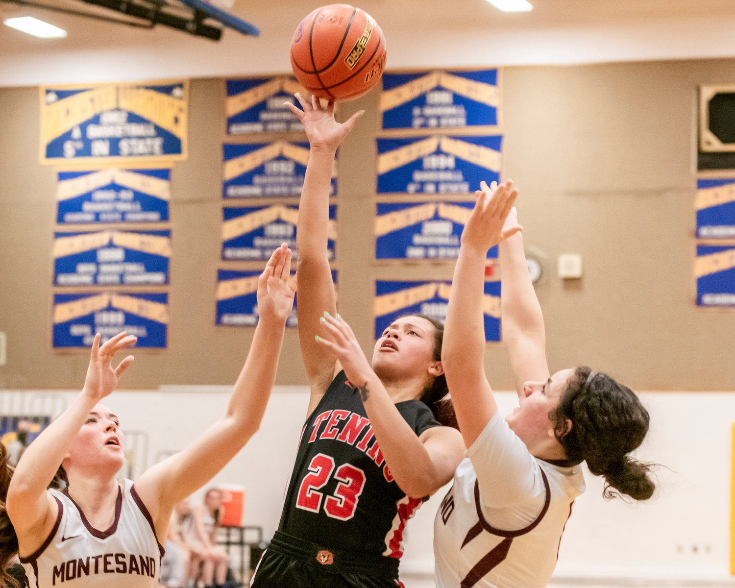 Tenino’s Alivia Hunter (23) puts up a shot during a game Saturday in Rochester.