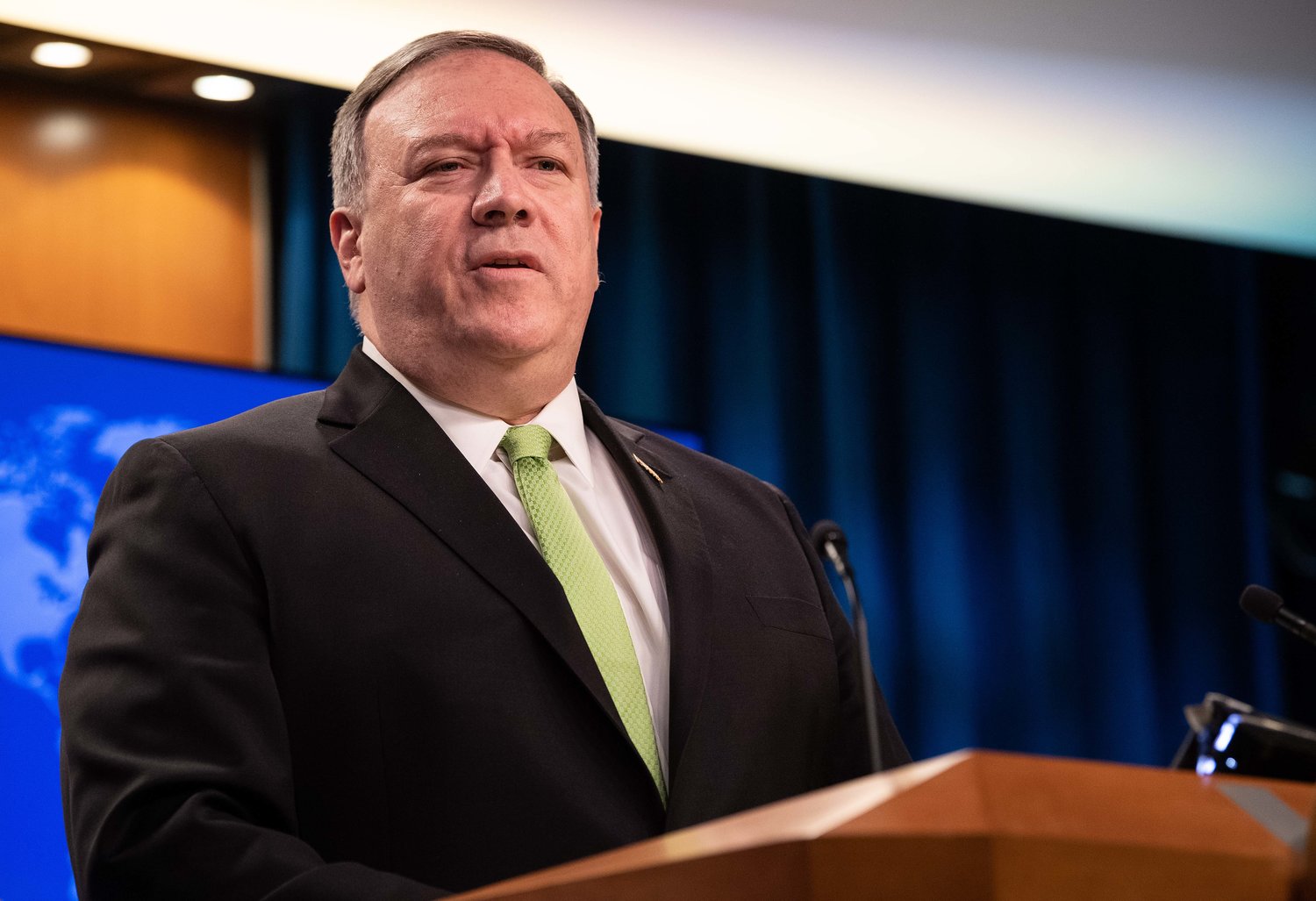 Then-Secretary of State Mike Pompeo speaks to the press at the State Department in Washington, D.C., on May 20, 2020. (Nicholas Kamm/AFP via Getty Images/TNS)