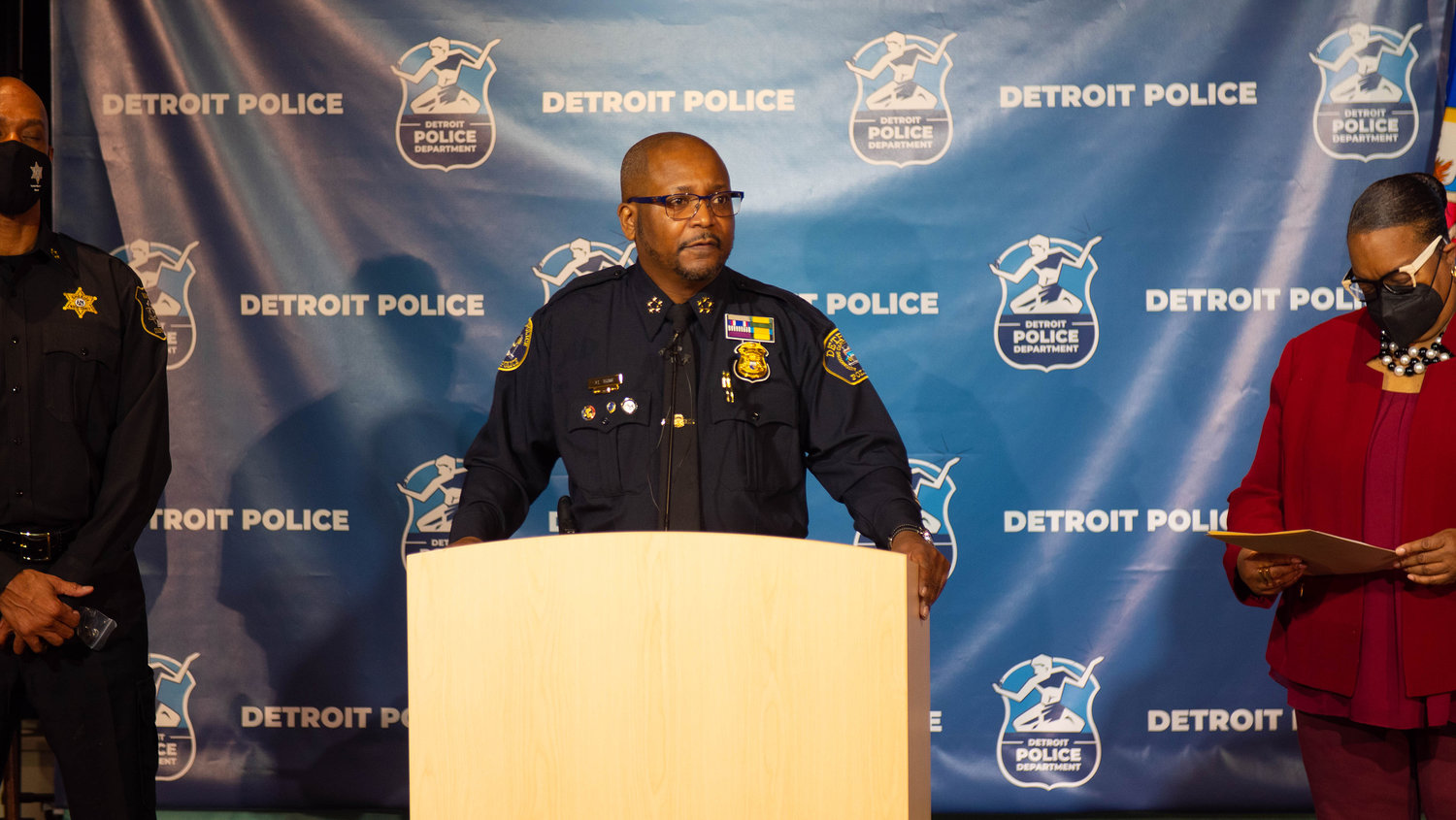Chief James E. White holds a news conference on the deadly impact of gun violence on Detroit's children, on Tuesday Feb. 22, 2022, in Detroit. (Hernz Laguerre, Jr./The Detroit News/TNS)