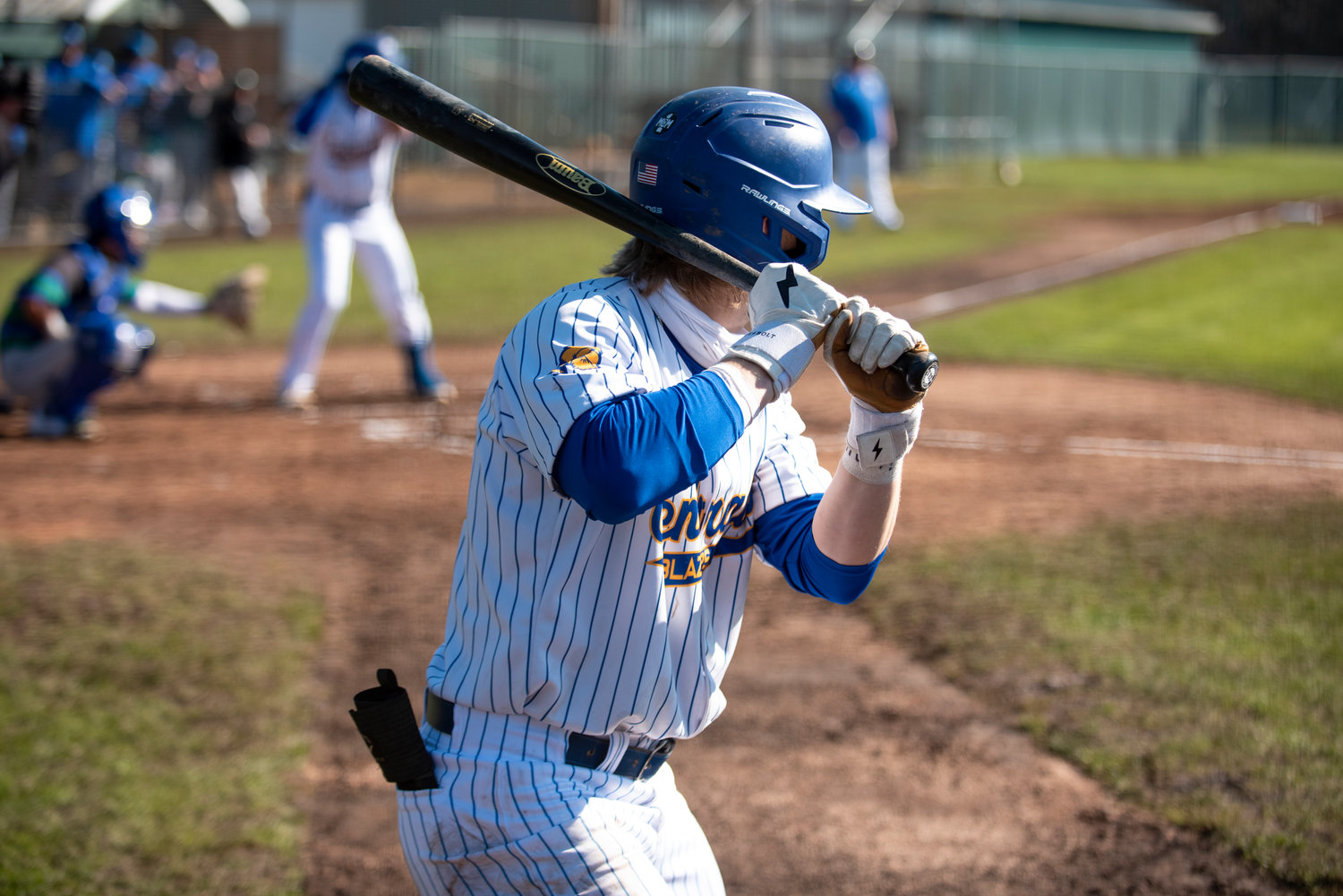 A Centralia College batter waits in the on-deck circle during a home game against Edmonds on Feb. 25 at Wheeler Field.