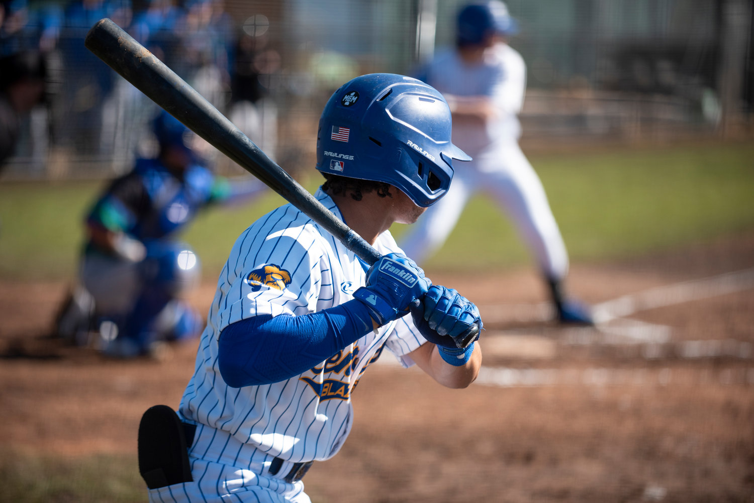 A Centralia College batter waits in the on-deck circle during a home game against Edmonds on Feb. 25 at Wheeler Field.