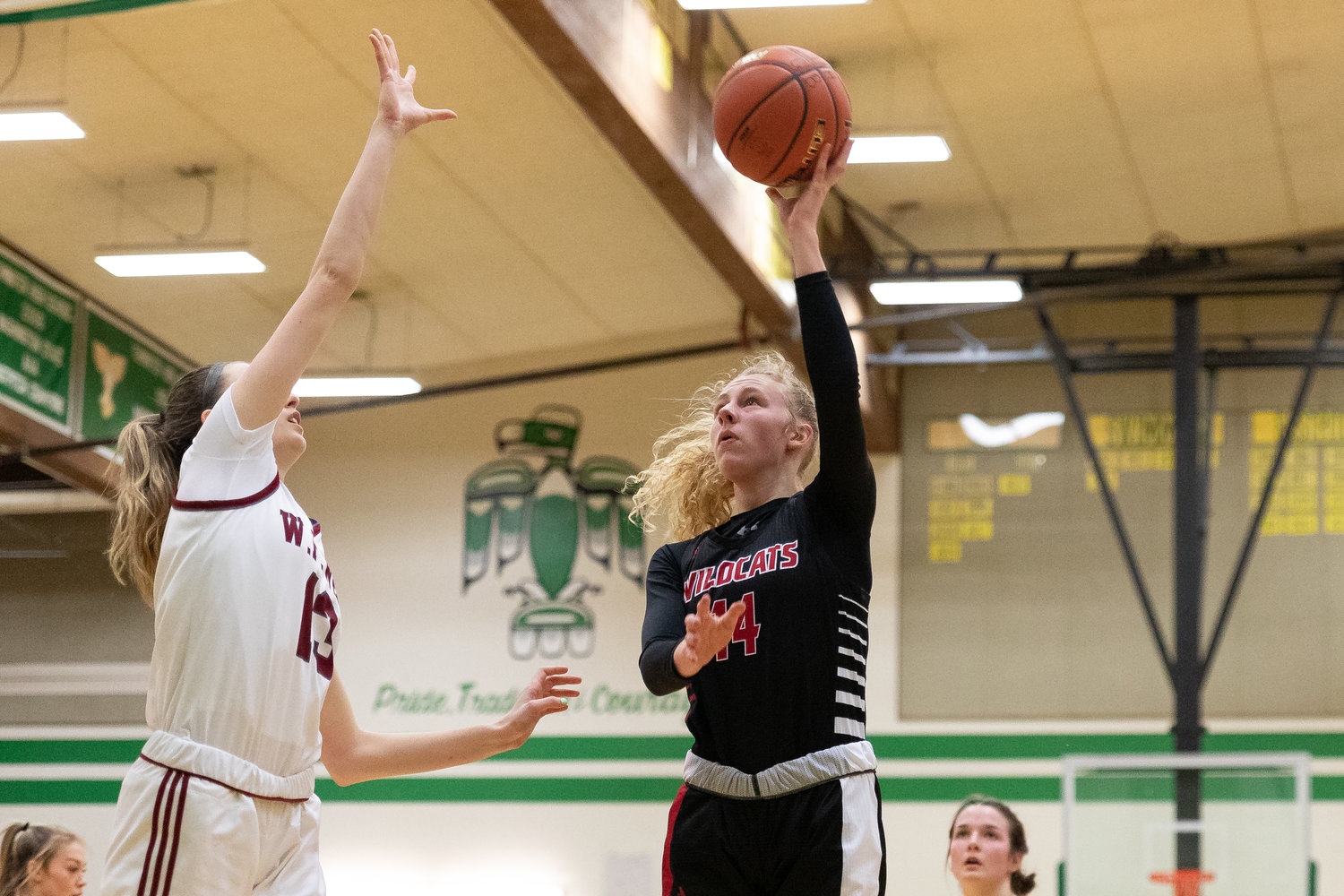 Archbishop Murphy forward Claire Esping throws up a shot against W.F. West in the regional round of the state tournament at Tumwater Feb. 25.