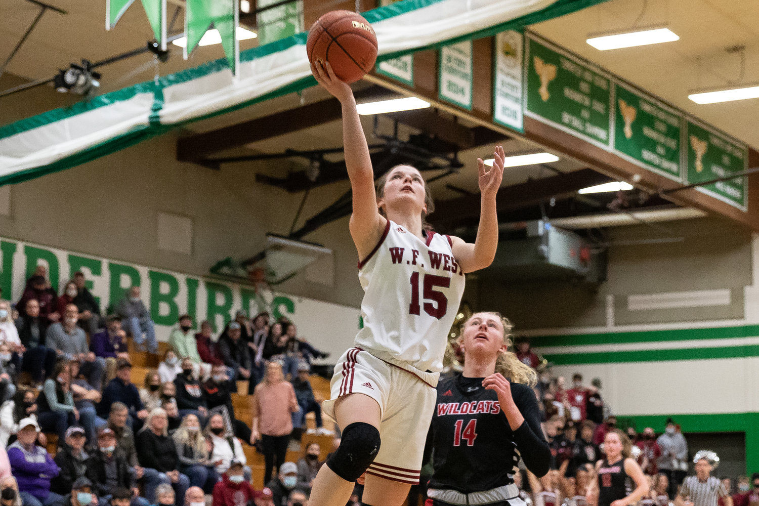 W.F. West guard Amanda Bennett drives for a layup against Archbishop Murphy in the regional round of the state tournament at Tumwater Feb. 25.
