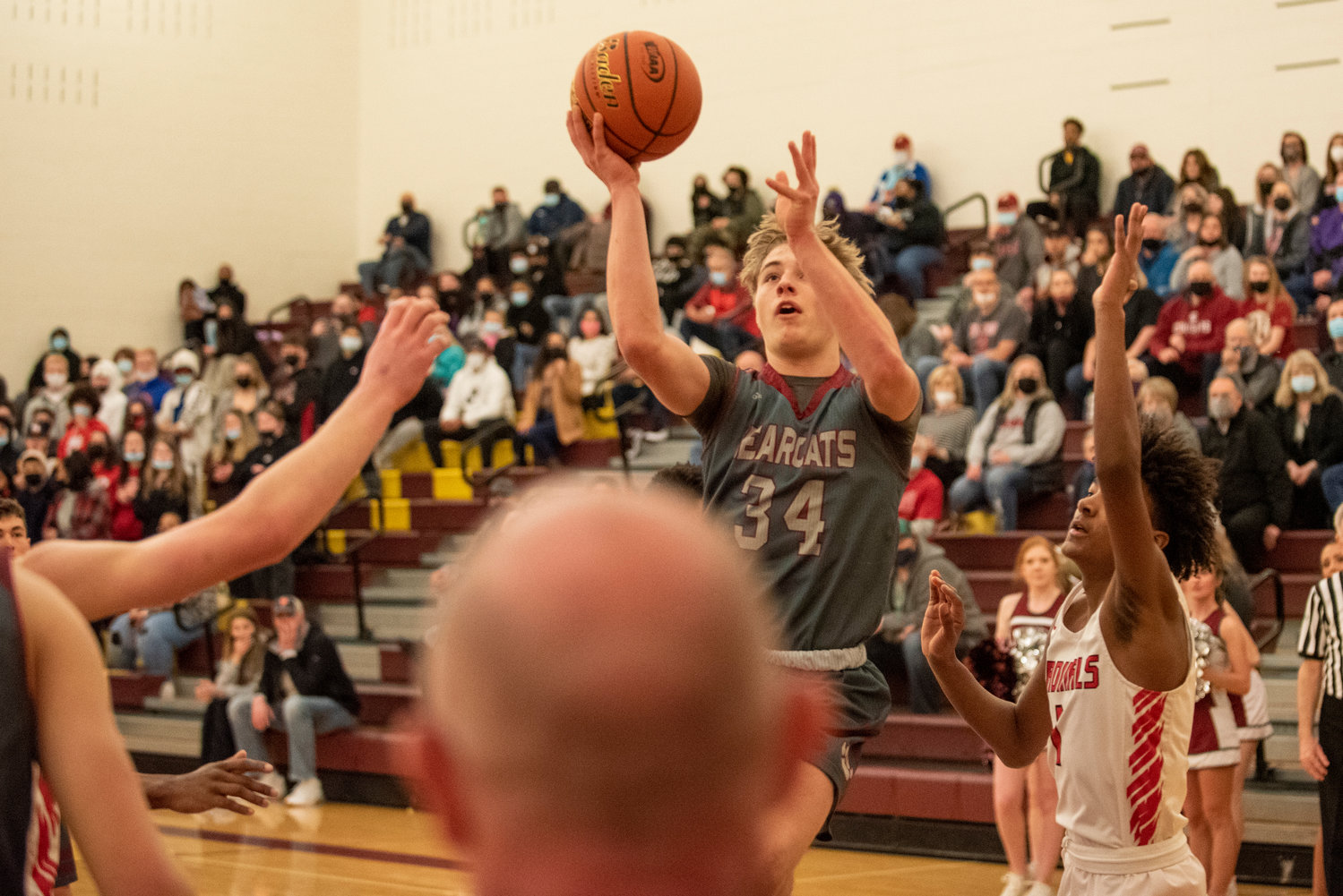 W.F. West’s Gage Brumfield drives for a shot against Franklin Pierce  in the Regional playoffs on Feb. 26.