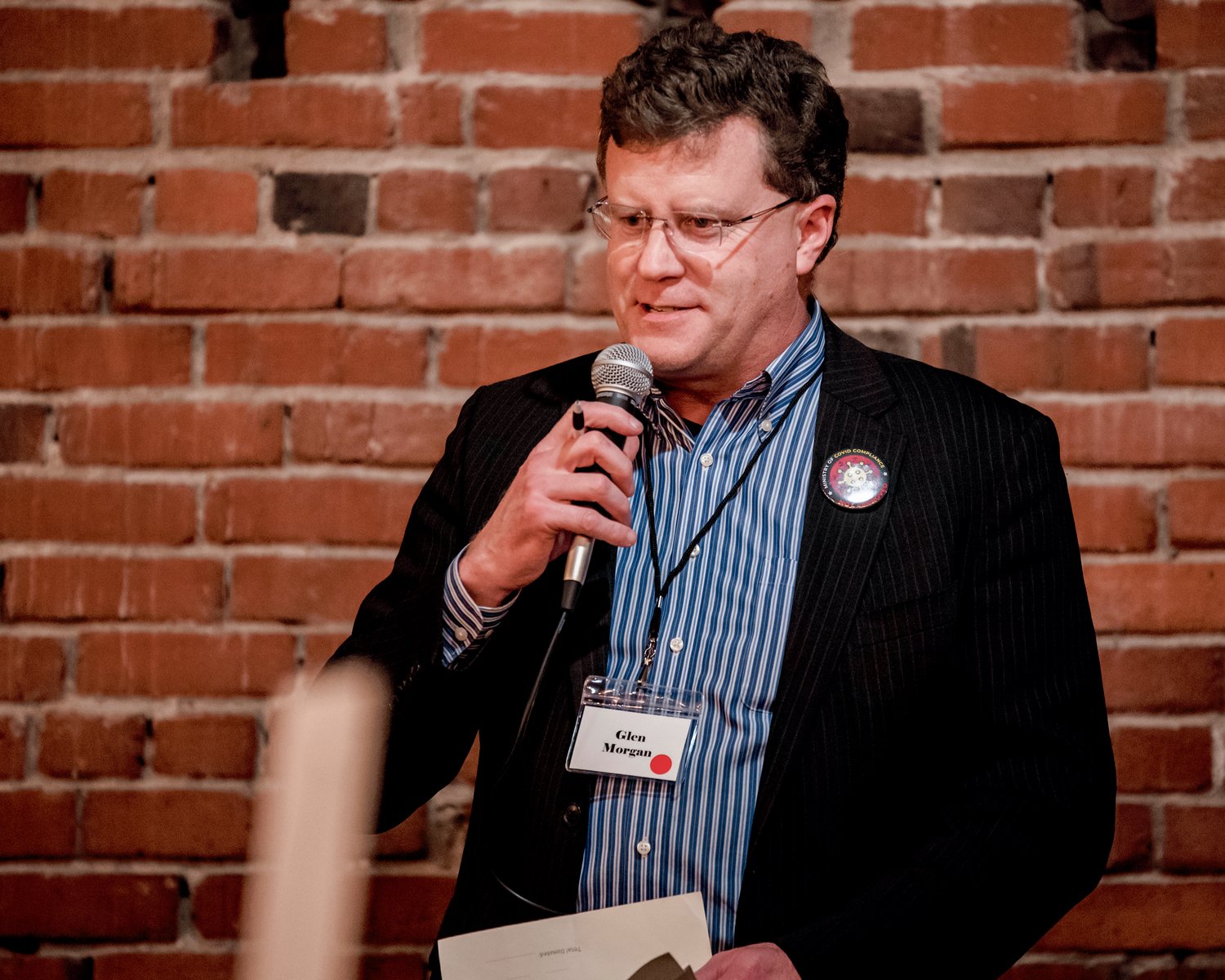 Glen Morgan uses a microphone to address attendees of the Lincoln Day Dinner in Chehalis in this file photo.