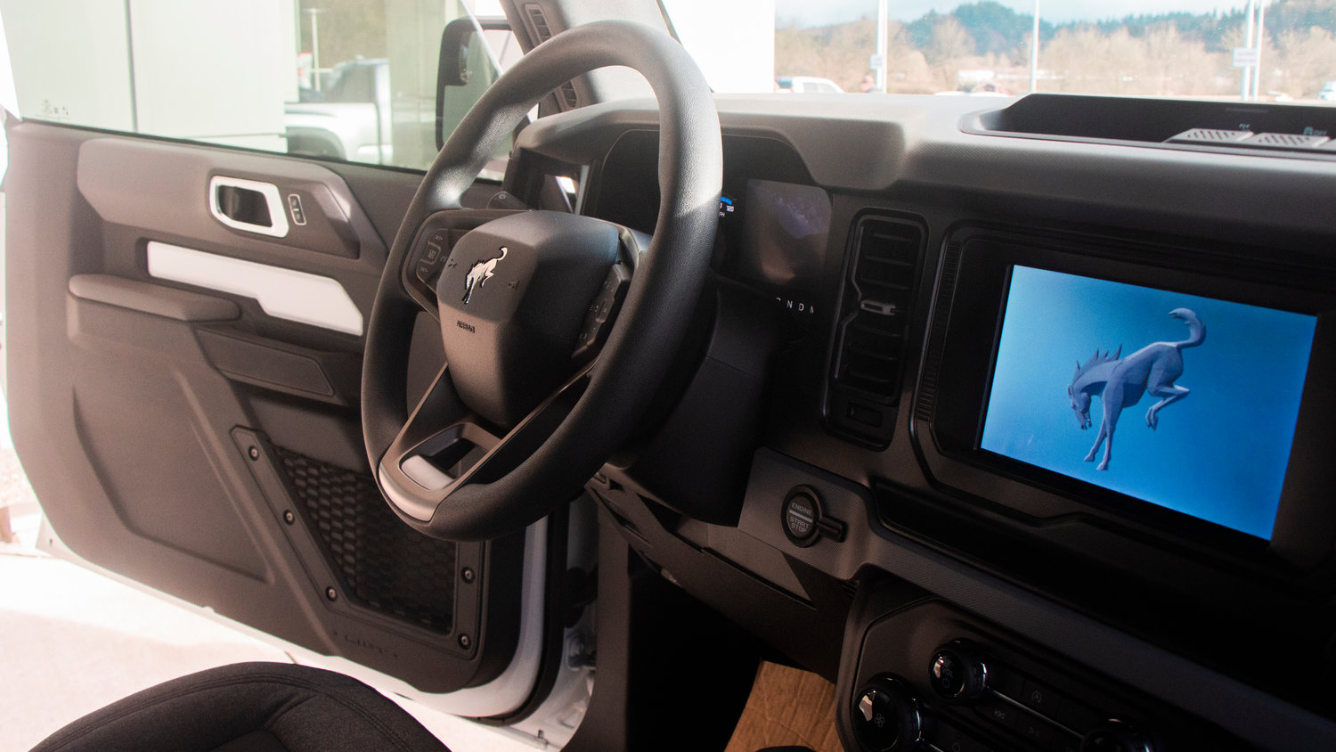 The interior of a Ford Bronco is seen outside I-5 Toyota in Chehalis.