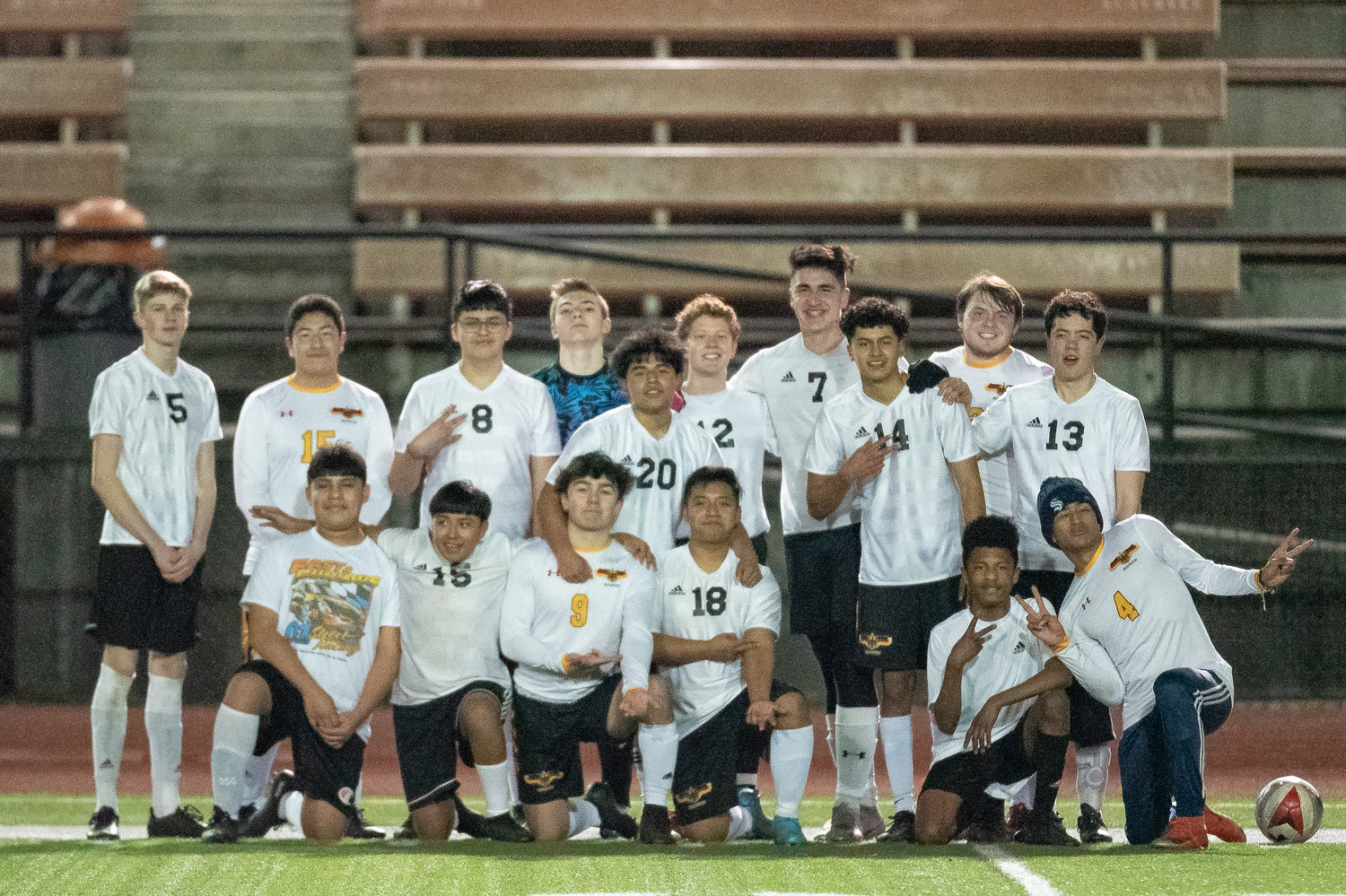 The Toledo-Winlock United boys soccer team poses for a team photo after a game at the Centralia Jamboree March 10.
