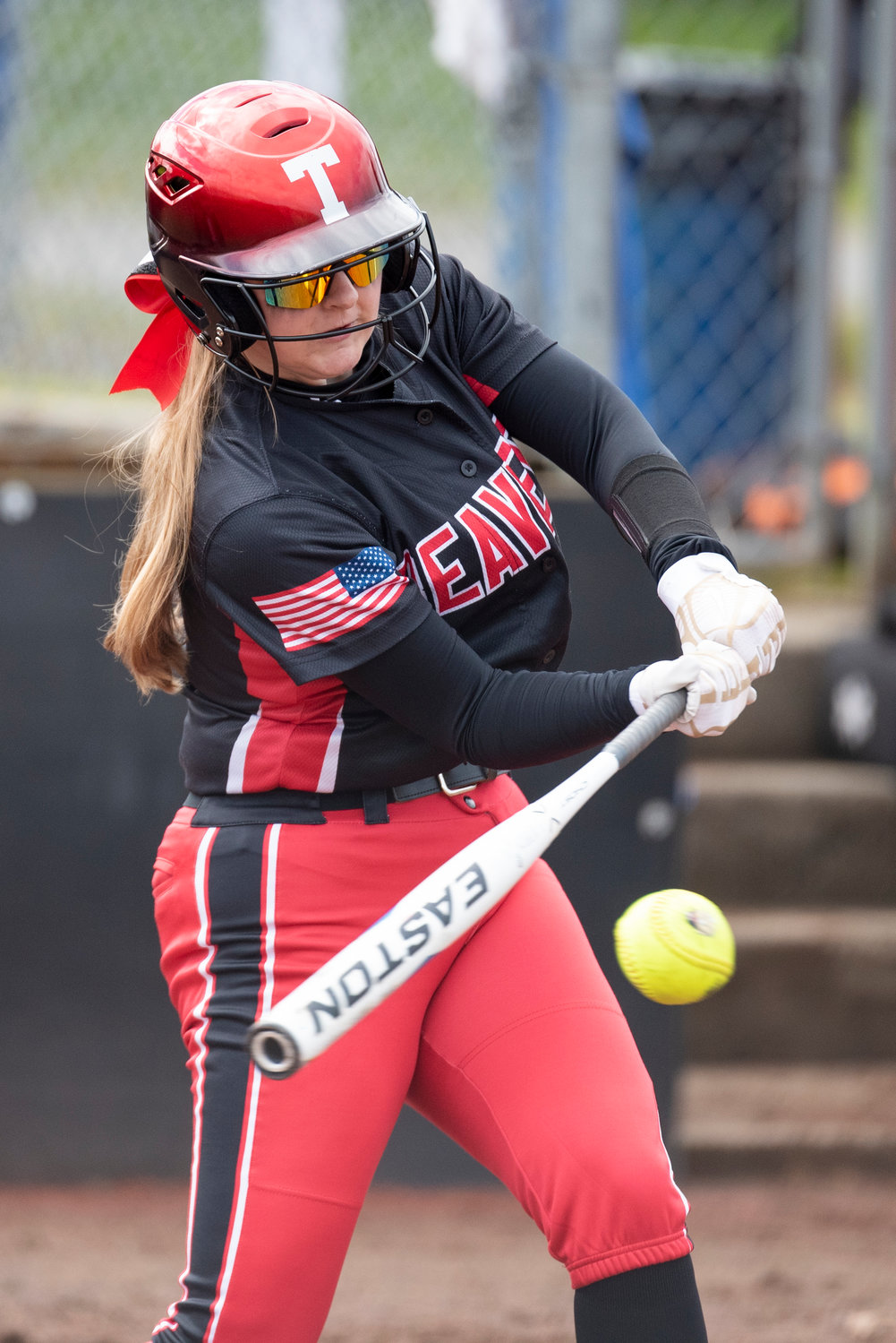Tenino's Sophia Hussey lines up a Tenino pitch at home on March 16.