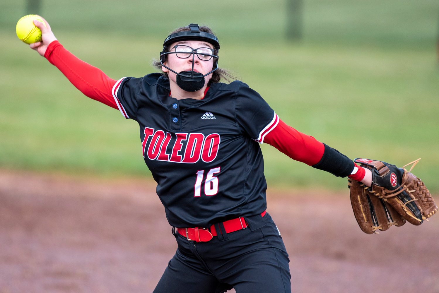 Toledo pitcher Bethany Bowen winds up to toss a pitch to a Tenino batter on March 16.
