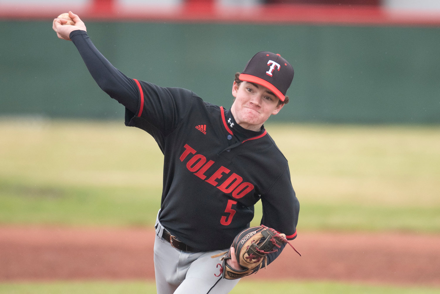 Toledo pitcher Mason Miller tosses to a Tenino batter during a non-league road game on March 16.