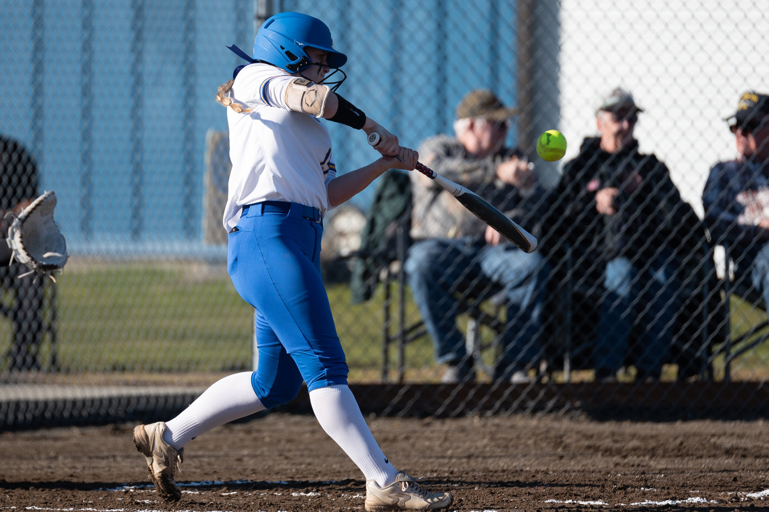 Rochester pitcher Lakota Escott swings at a pitch against W.F. West March 22.
