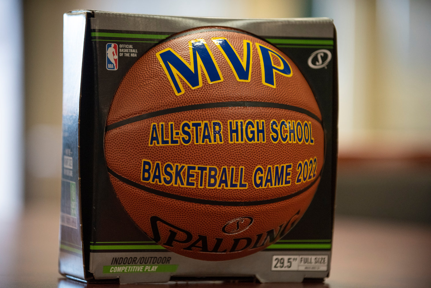 One of the two MVP balls that will be handed out to the boys and girls MVPs at the 2022 Southwest Washington Senior All-Star game on Saturday at W.F. West High School.