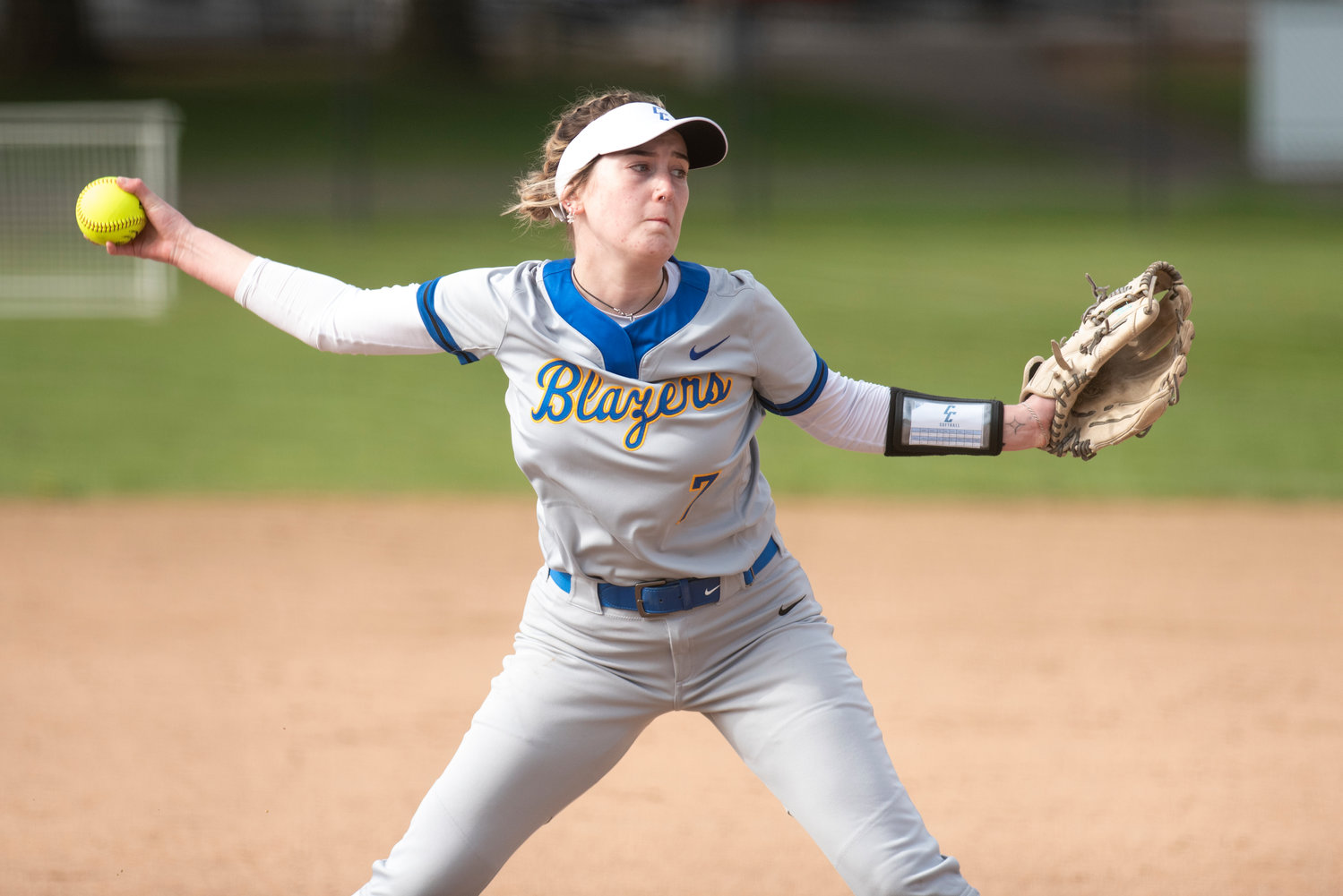 Centralia College's Paige Bryant (7) delivers a pitch to Chemeketa during a home game on March 25.
