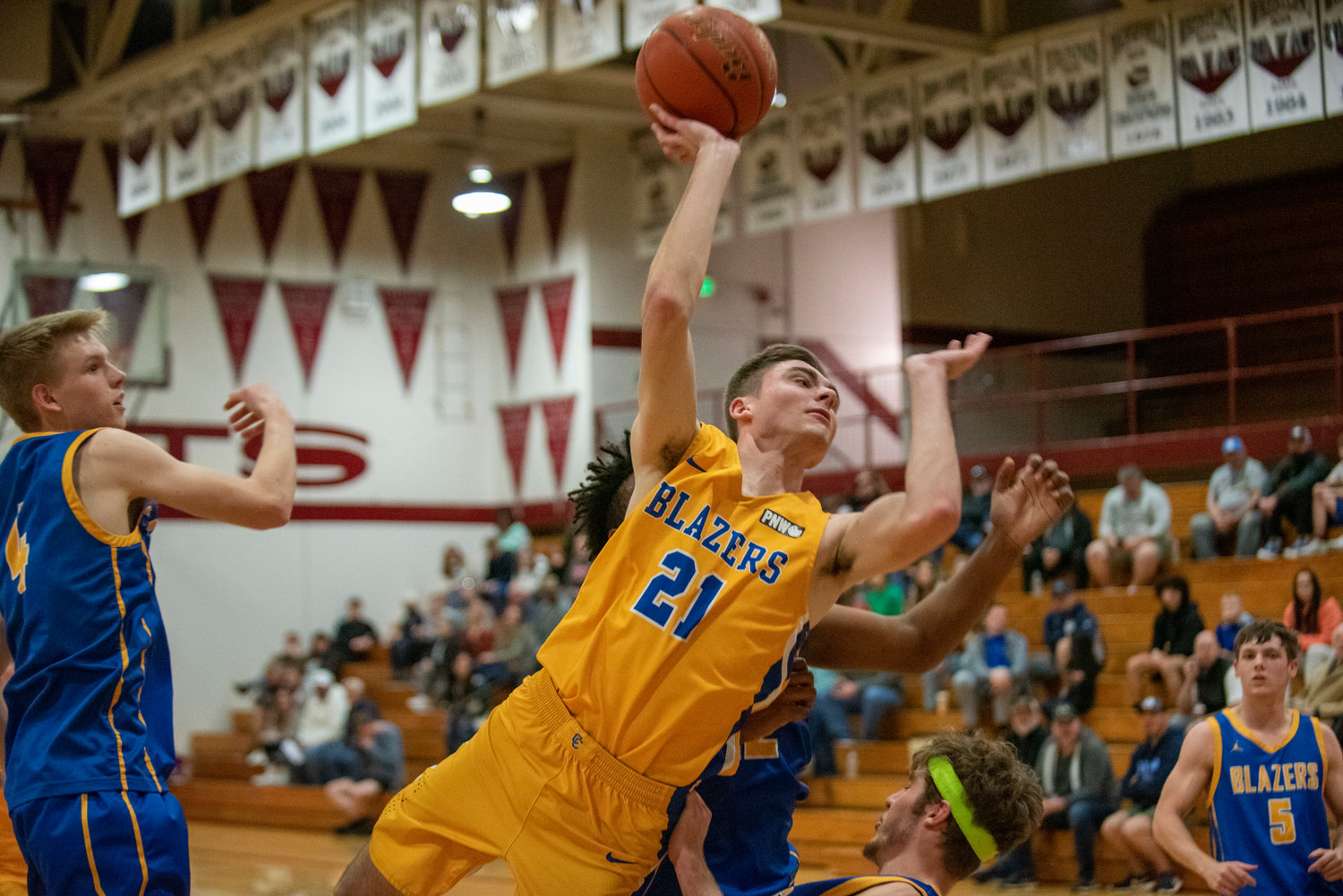 Centralia's Landon Kaut (21) flies into the lane during the SWW Senior All-Star Game on March 26.