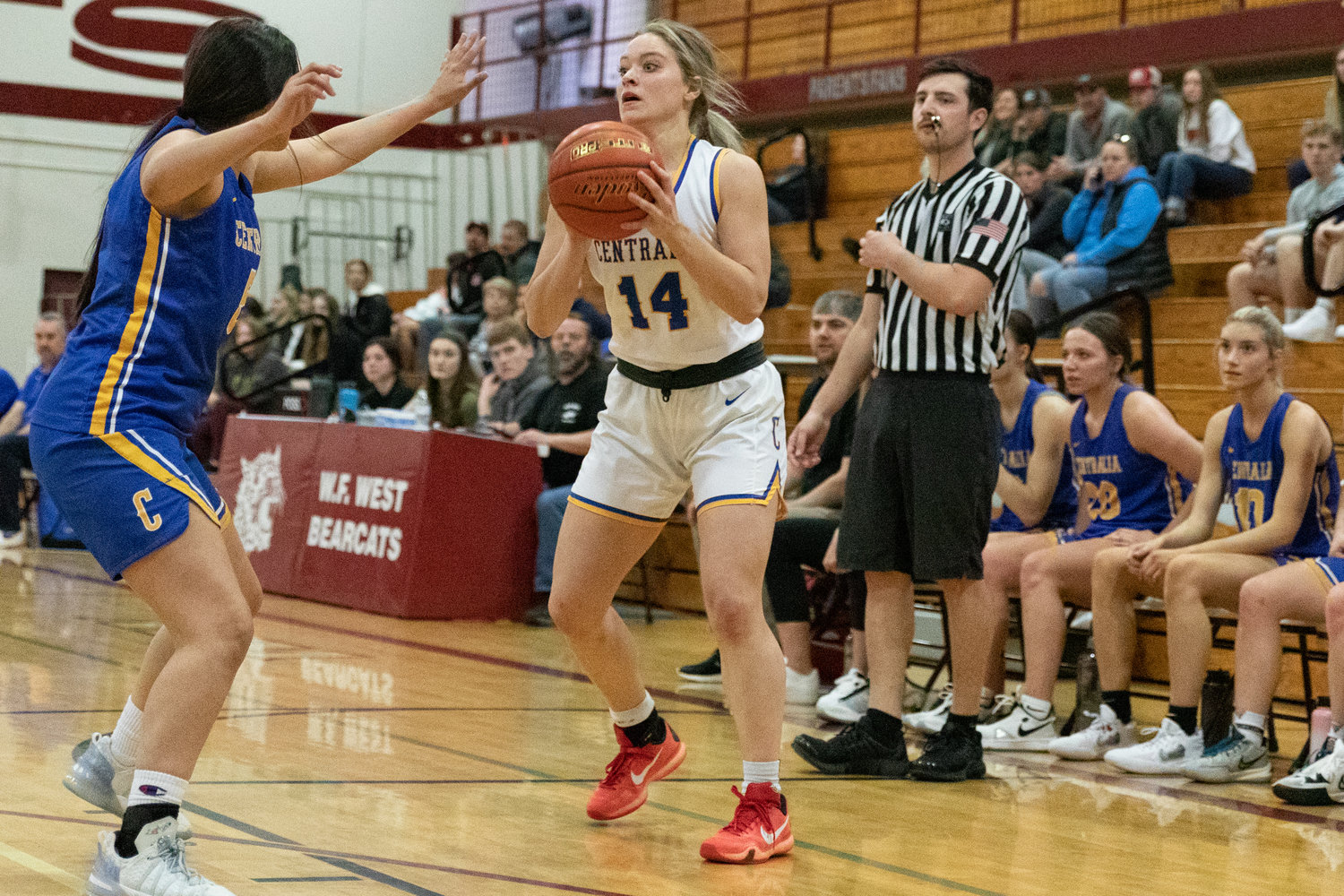 Rainier forward Isabella Holmes looks to shoot at the SWW Senior All-Star Game March 26 at W.F. West.