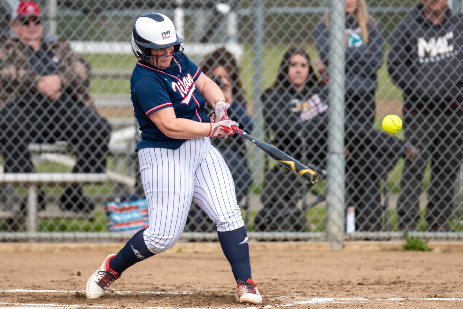PWV's Ava Bush connects on a Forks pitch during a home game on April 1.
