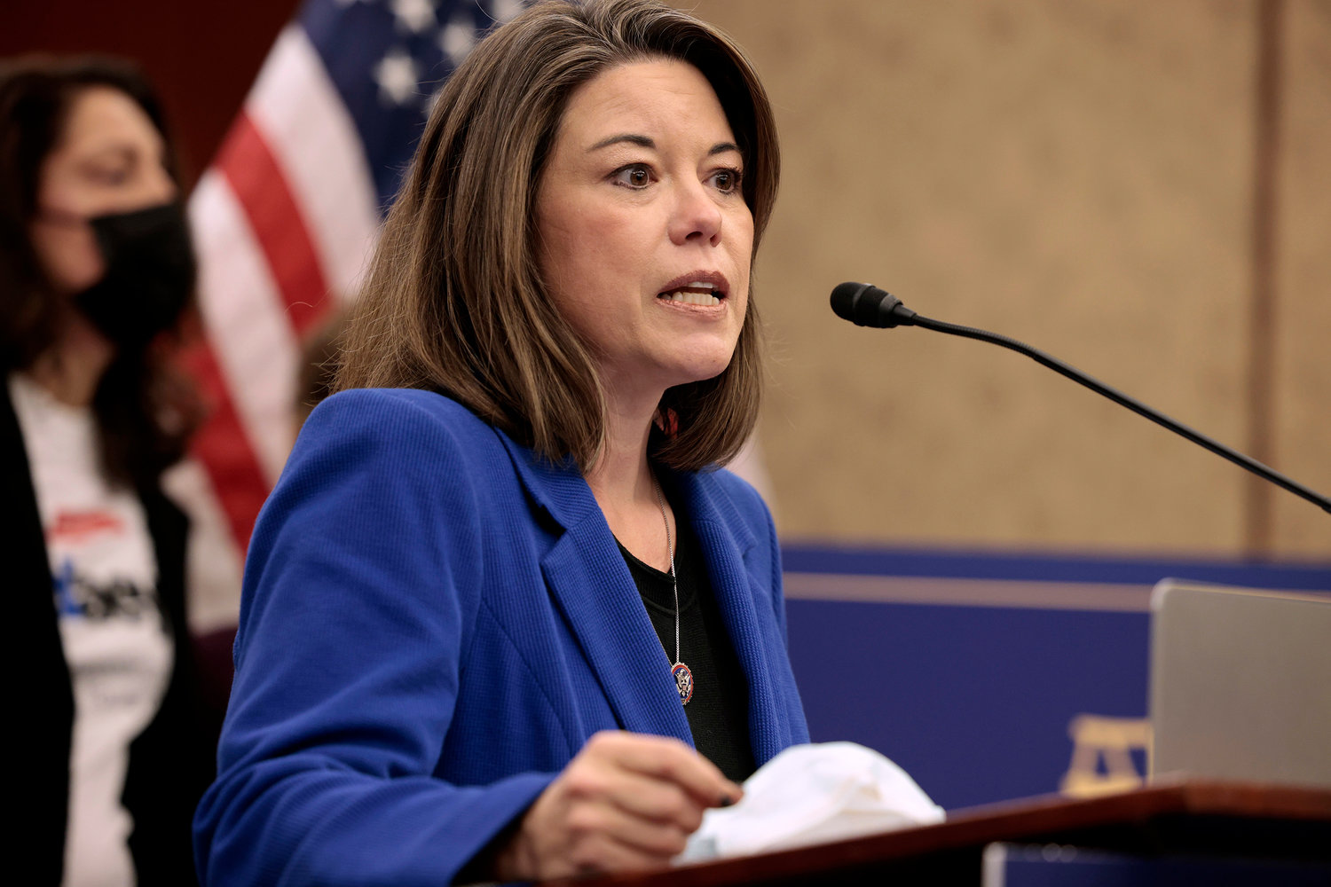 Rep. Angie Craig (D-Minnesota) speaks at a press conference at the U.S. Capitol Building on Dec. 14, 2021, in Washington, D.C. (Anna Moneymaker/Getty Images/TNS)