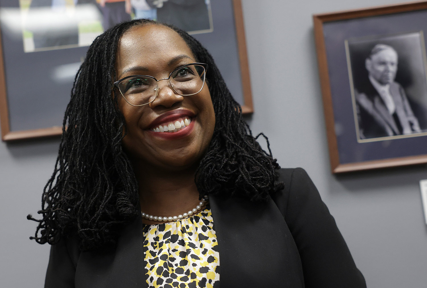 U.S. Supreme Court Nominee Ketanji Brown Jackson meets with Sen. Sherrod Brown, D-Ohio, in his office on Capitol Hill, on April 5, 2022, in Washington, D.C. The U.S. Senate on Thursday voted to confirm her, making her the first Black woman to ascend to the high court. (Kevin Dietsch/Getty Images/TNS)