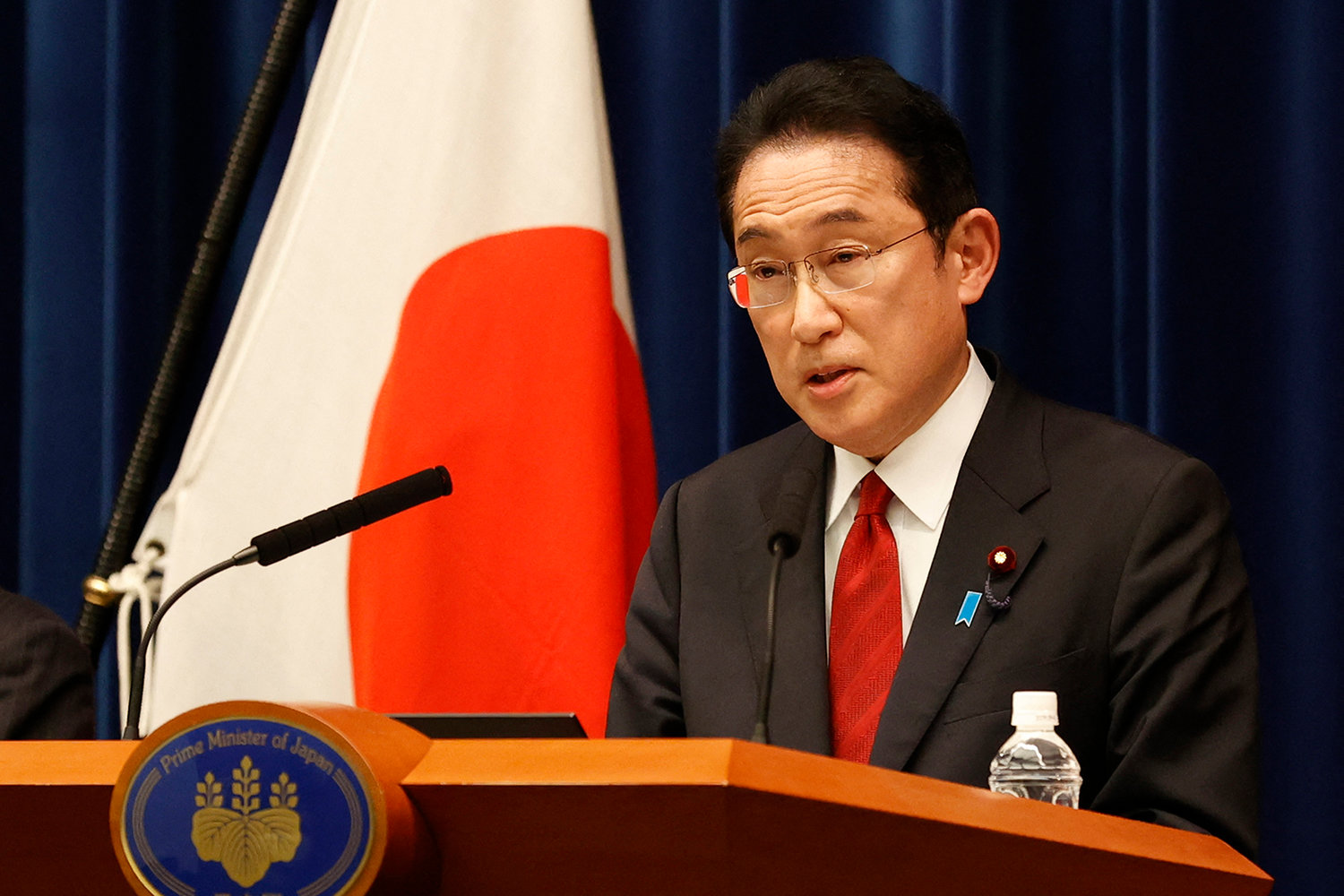 Japan's Prime Minister Fumio Kishida speaks during a press conference in Tokyo on April 8, 2022. (Rodrigo Reyes Marin/Pool/AFP via Getty Images/TNS)