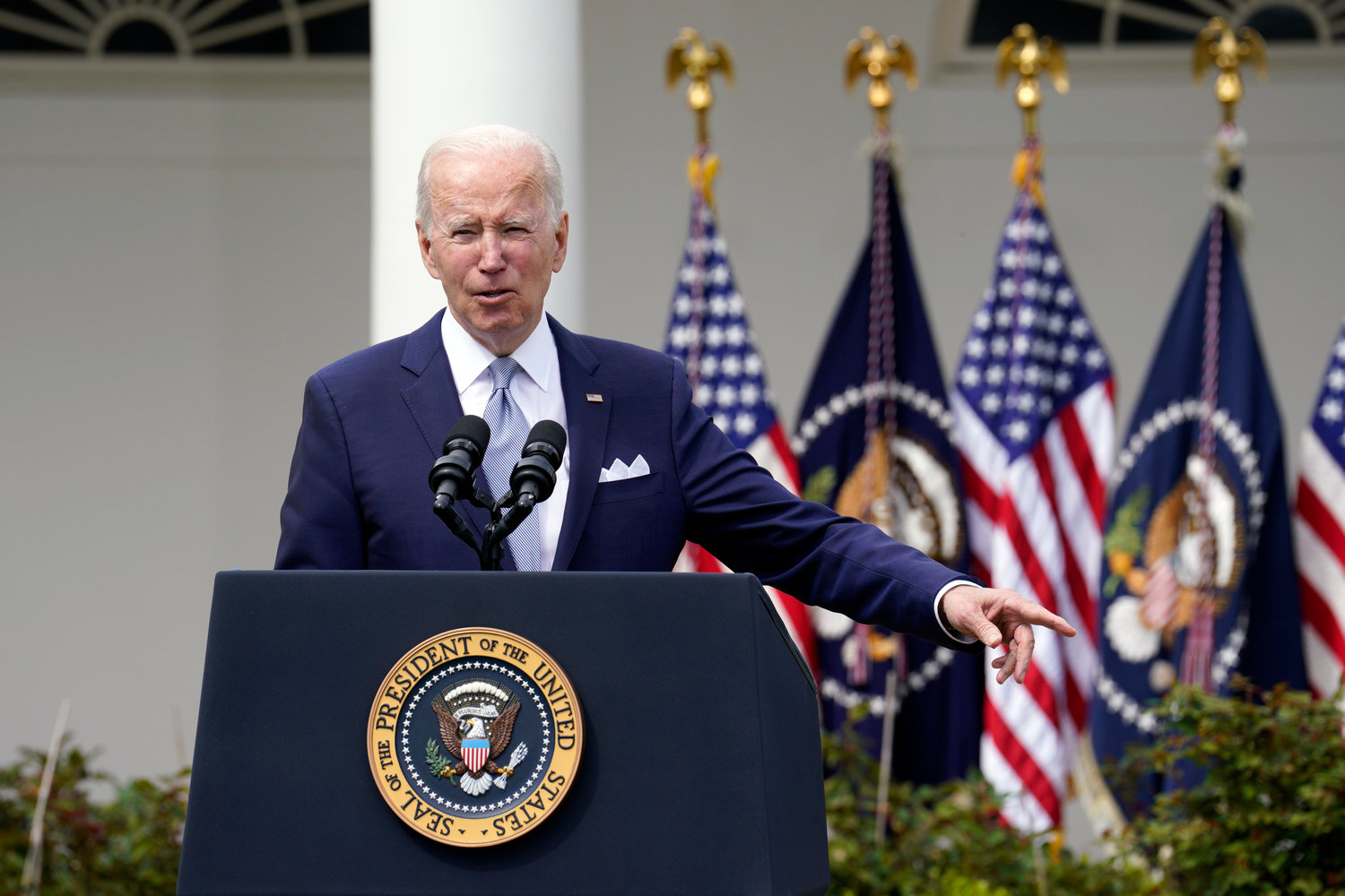 U.S. President Joe Biden delivers remarks on the Ghost Guns Rule in the Rose Garden at the White House in Washington, D.C., on Monday, April 11, 2022. (Yuri Gripas/Abaca Press/TNS)
